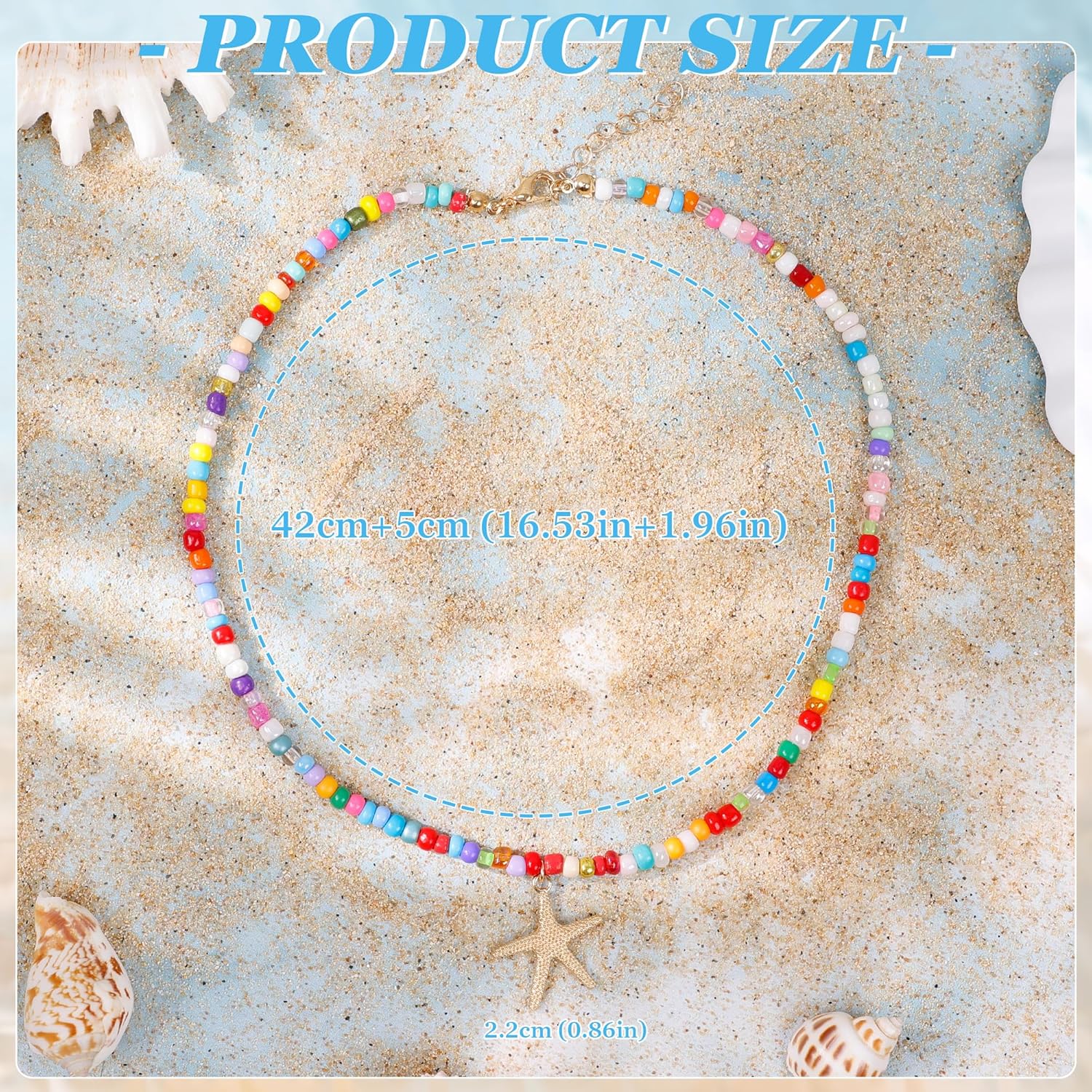 REVOLIA Beaded Charm Necklace for Women Boho Starfish Choker Necklace Colorful Summer Beach Surfer Beaded Necklace Seashell Conch Pendant Necklace Jewelry - Image 2