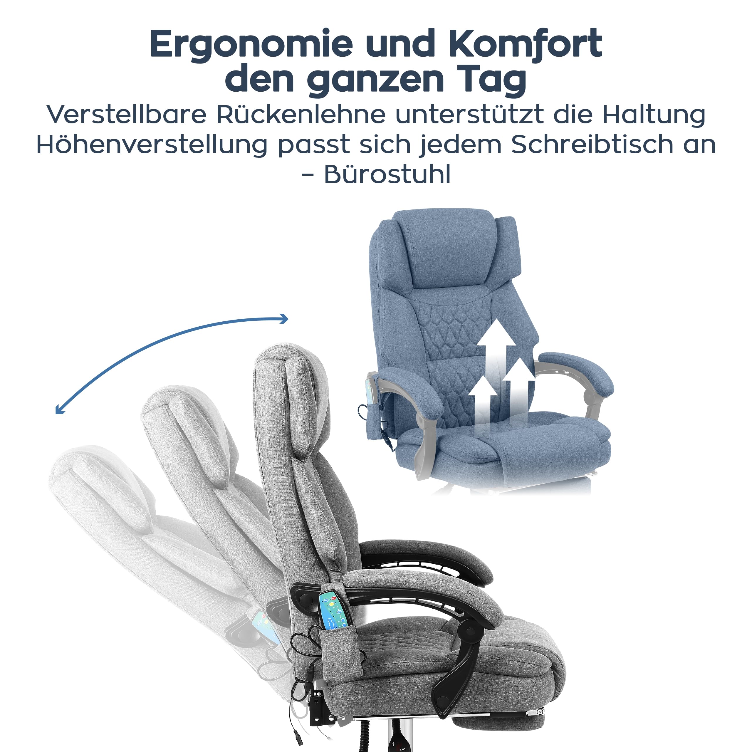 MARK ADLER Boss 6.0 Ergonomischer Chefsessel mit Massagefunktion, Bürostuhl | Massagesessel - 4 Punkt Vibrations - Fußstütze - Wärmefunktion - Drehbar - Kopfunterstützung - Kunstleder - Grau