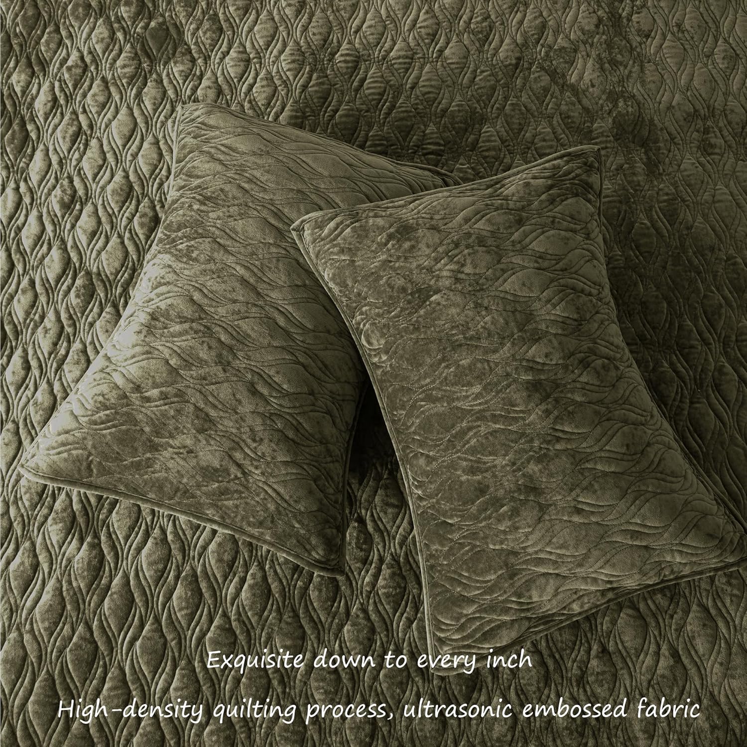 Luxury Oversized King Quilt 120x120 Bedspreads Coverlet Bedding Set Velvet Comforter King Size 3 Pieces Set with 1 Quilted Beauty Bedspreads and 2 Pillow Shams 20x36,Army Green - Image 9