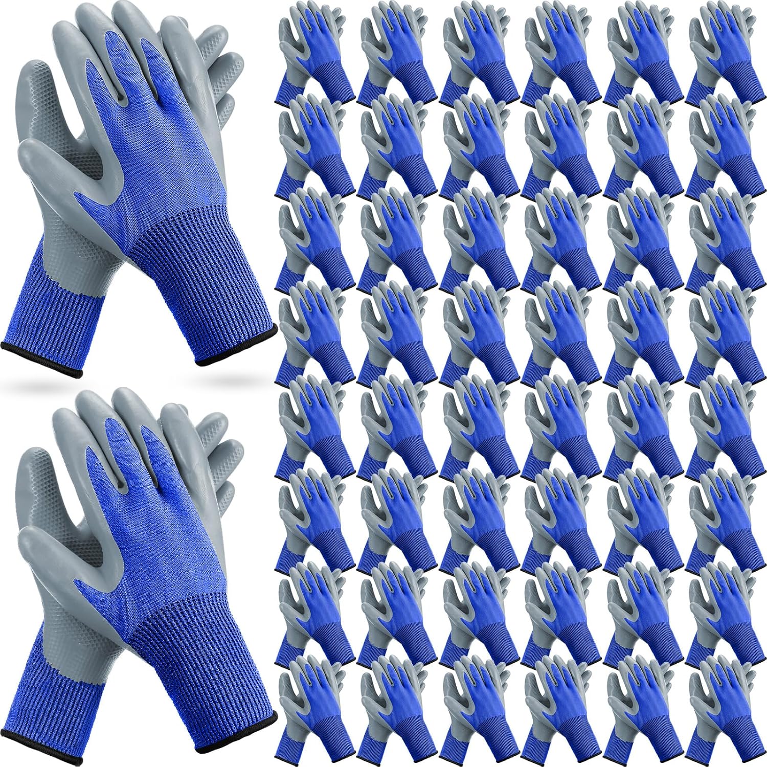 Jexine 50 Pairs Gardening Work Gloves Bulk for Men Women Breathable Rubber Coated Garden Dipped Gripping Outdoor Working Gloves for Construction, Gray