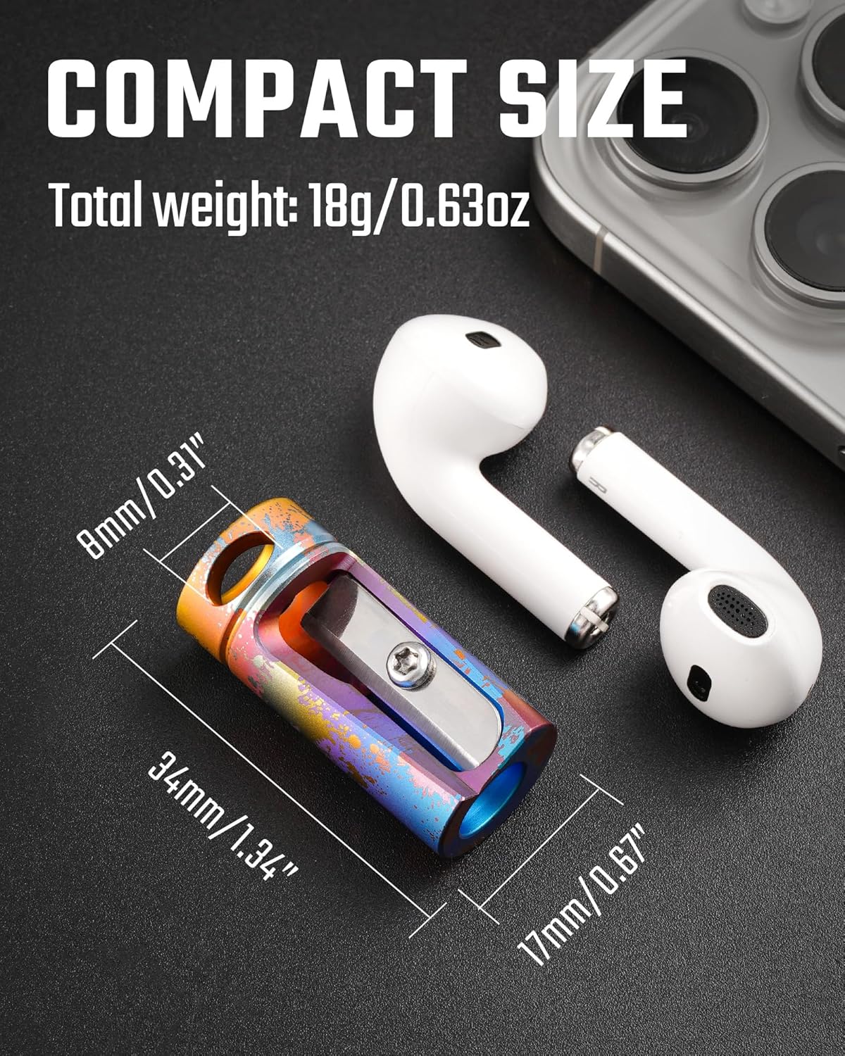 KeyUnity KT00 Titanium Alloy Handheld Pencil Sharpener - German Steel Blade, Single Hole Manual Pencil Sharpener for Colored Pencils, Crayons, and More - Ideal for School/Office/Outdoor (Ink Splash)