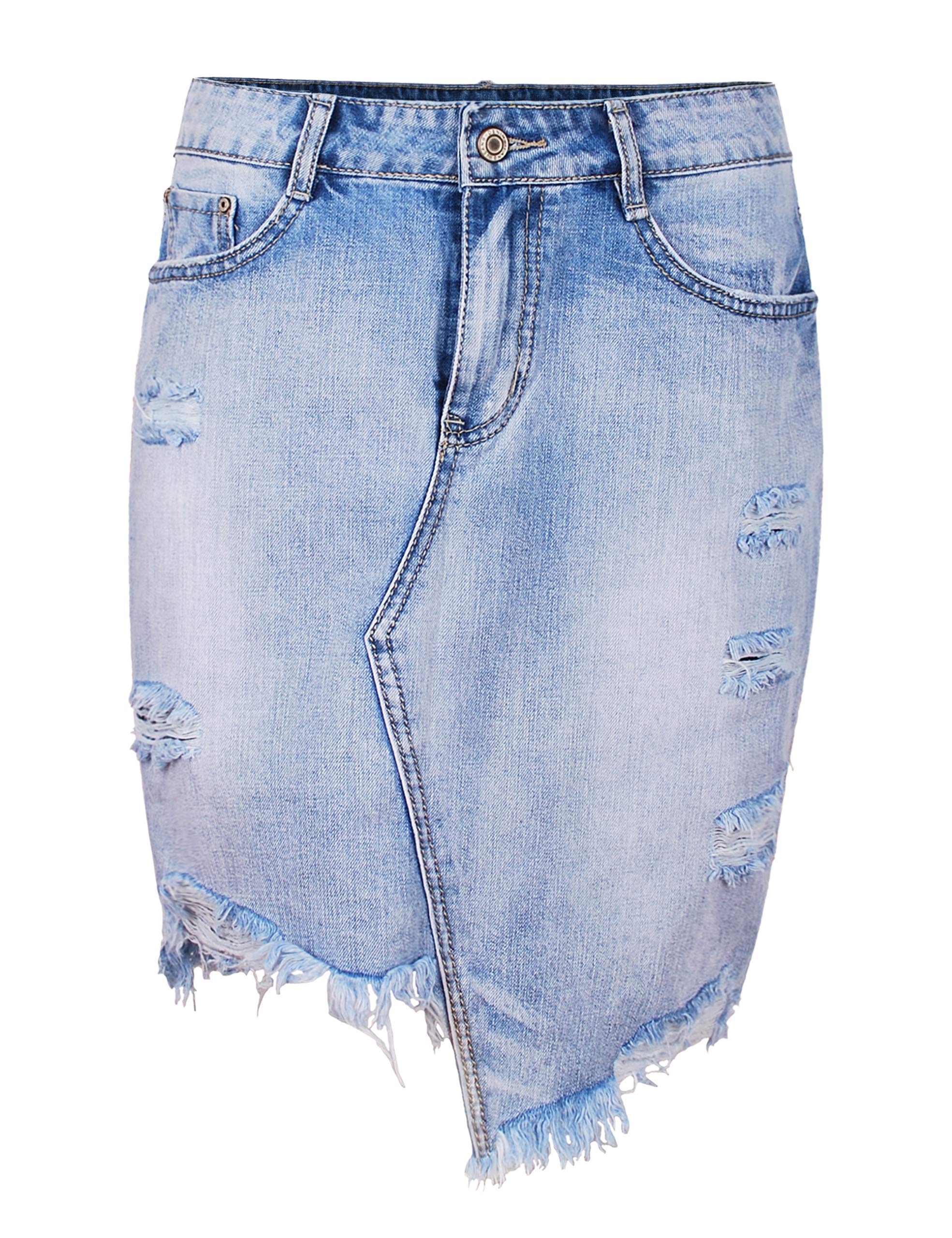 Fraternel Damen Rock Jeansrock Denim Vintage Destroyed