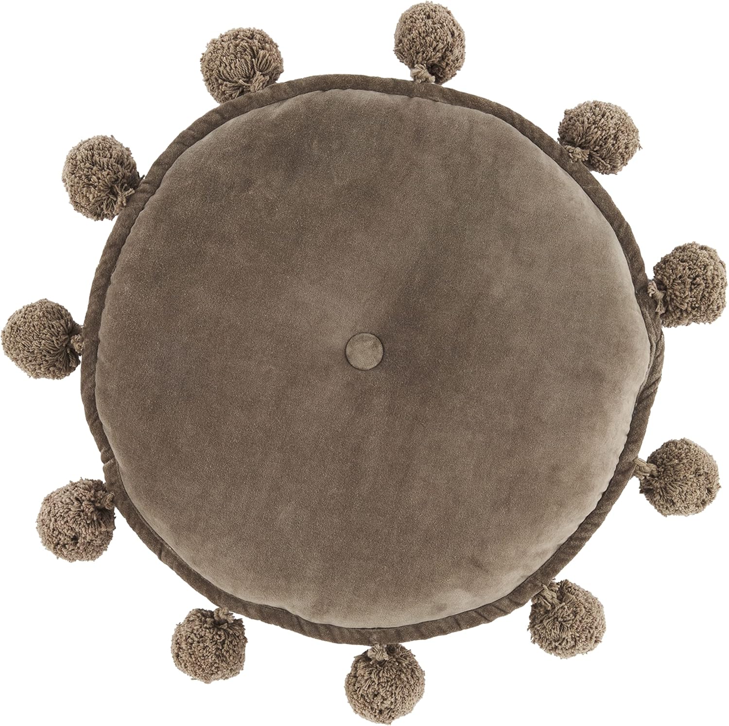Mud Pie Round Velvet Pom Pillow, 18" Dia, Tan 40 Count