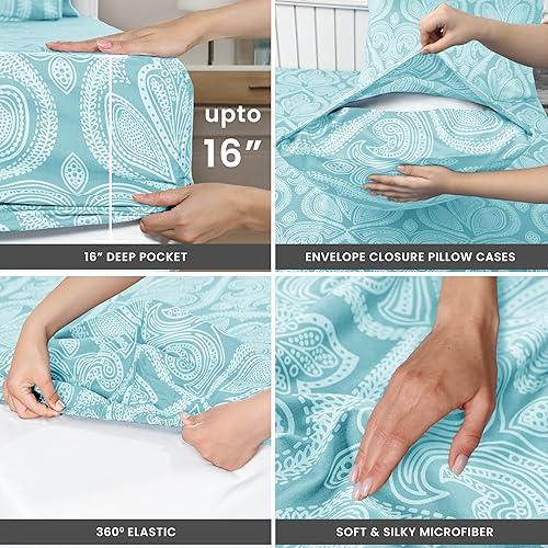 Miniatura 3 de LDC Lux Decor Collection - Juego de sábanas de 4piezas de microfibra cepillada alta ozyd, fundas, bolsillo de sábana de hasta 16pulgadas de