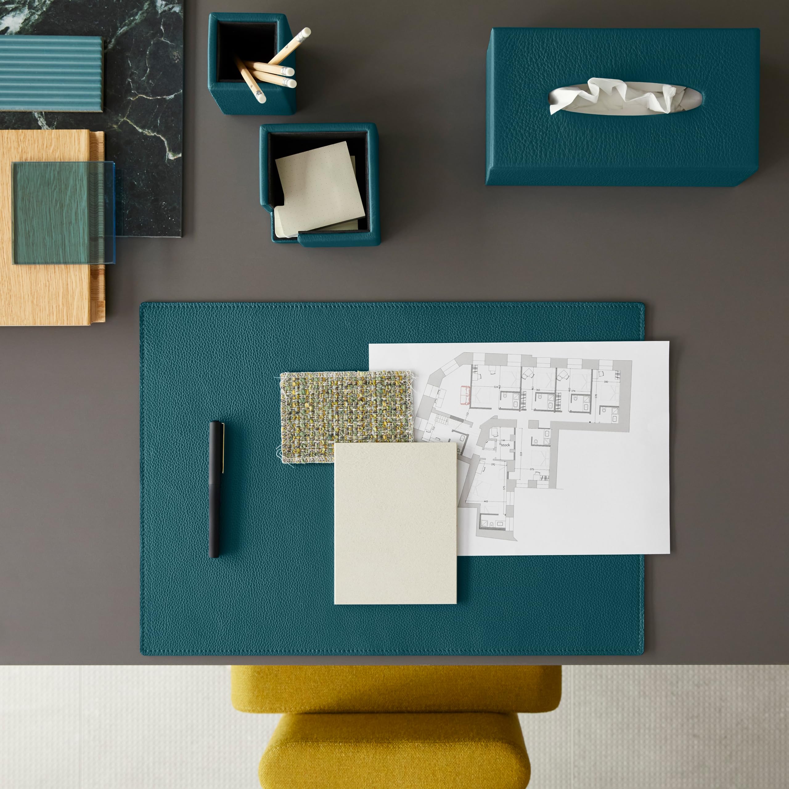 Eglooh - Atena - Portamemo Quadrato in Vera Pelle Blu Petrolio - Porta Foglietti da Scrivania, Blocchi Note, Appunti - cm 11,2 x 11,2 x H.4,5 - Interamente Made in Italy