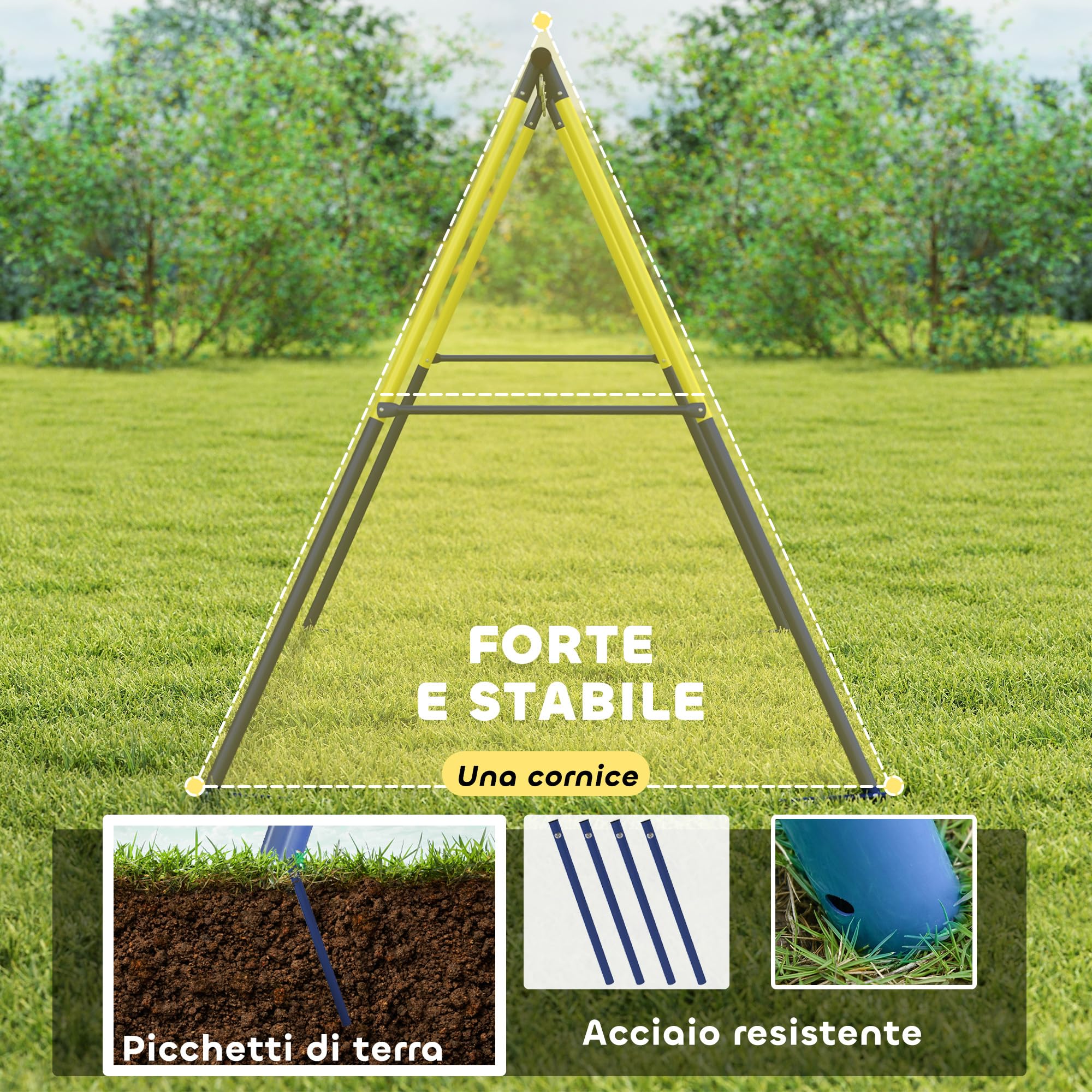 AIYAPLAY Struttura per Altalena da Giardino per Bambini, Struttura Altalena in Acciaio, Anti-UV, Impermeabile, Supporta 150kg, con 4 Ganci per Altalena a Nido, Altalena a U, Scala, 260x160x178 cm, Blu