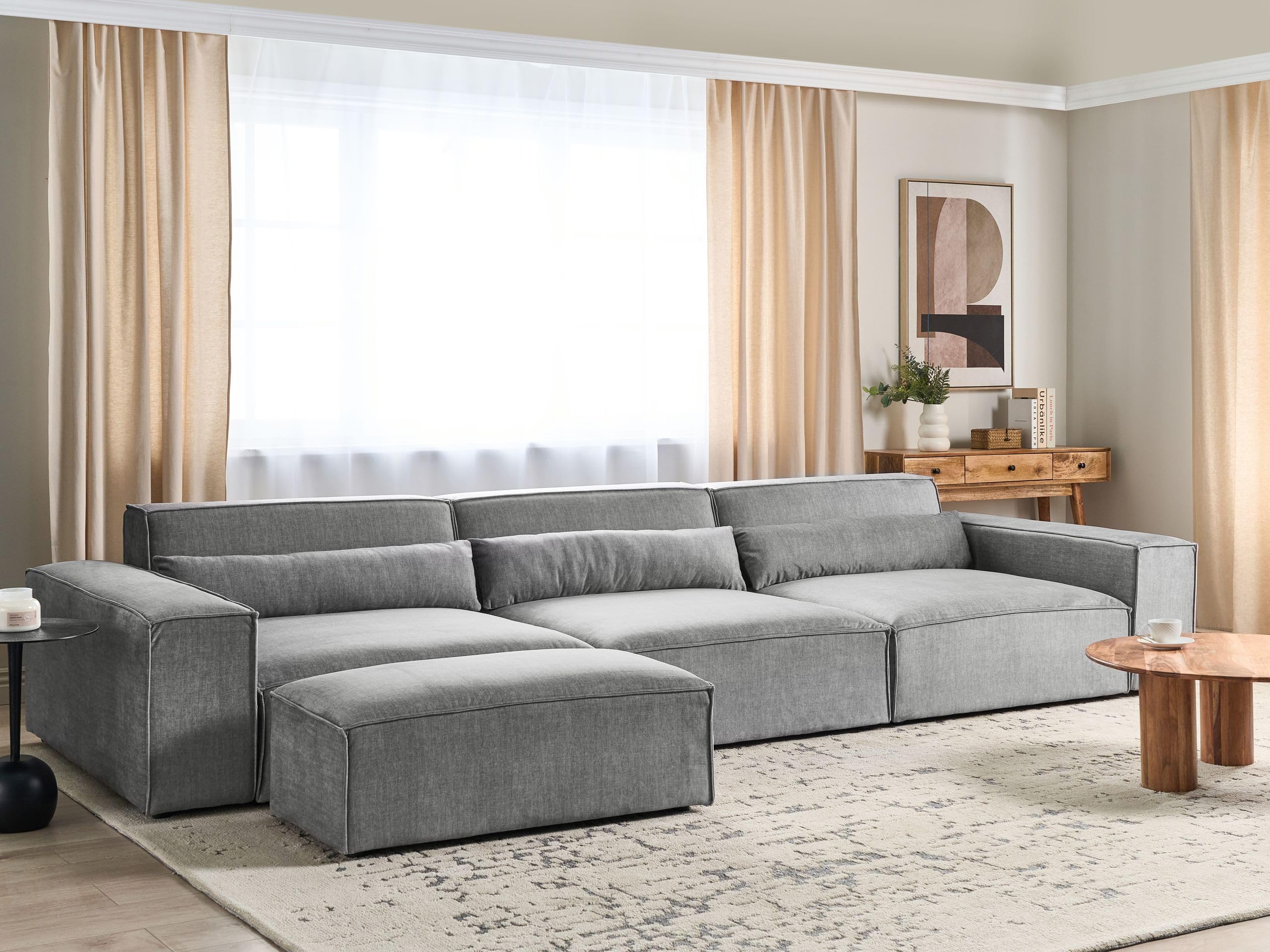 Nowoczesna sofa modułowa 3-osobowa z otomaną kanapa do salonu brązowa Hellnar