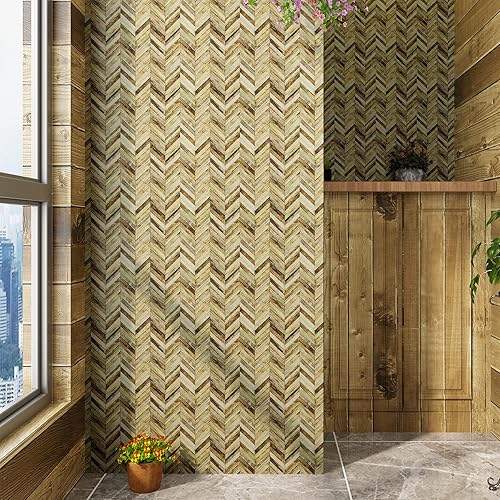 Miniatura 3 de VaryPaper Papel tapiz de madera de cheurón de 17.7 x 118 pulgadas, papel tapiz autoadhesivo extraíble para despegar y pegar, impermeable, papel de