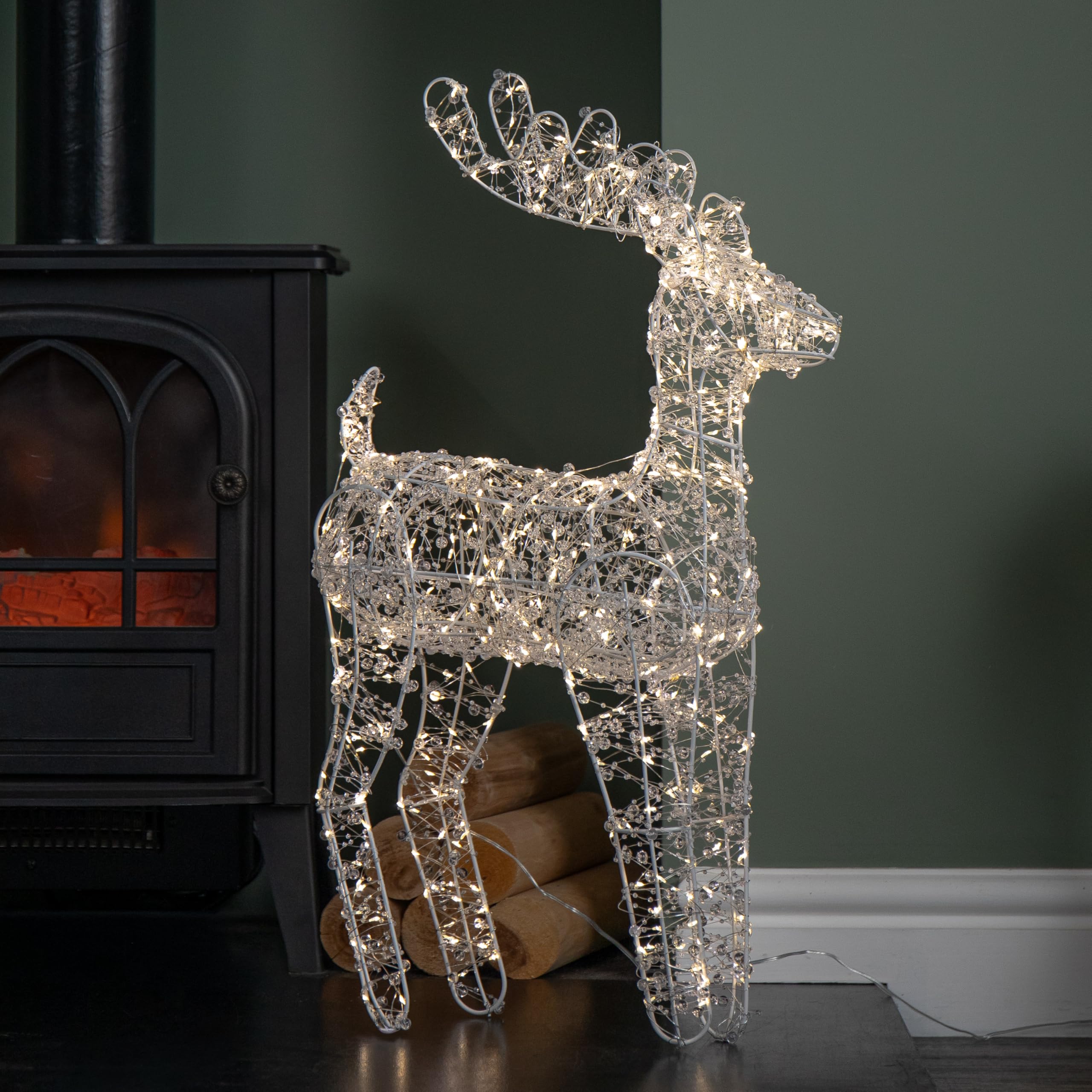 Samuel ALEXANDER 60cm Light up Clear Beaded Christmas Reindeer Decoration with 500 Warm White LEDs