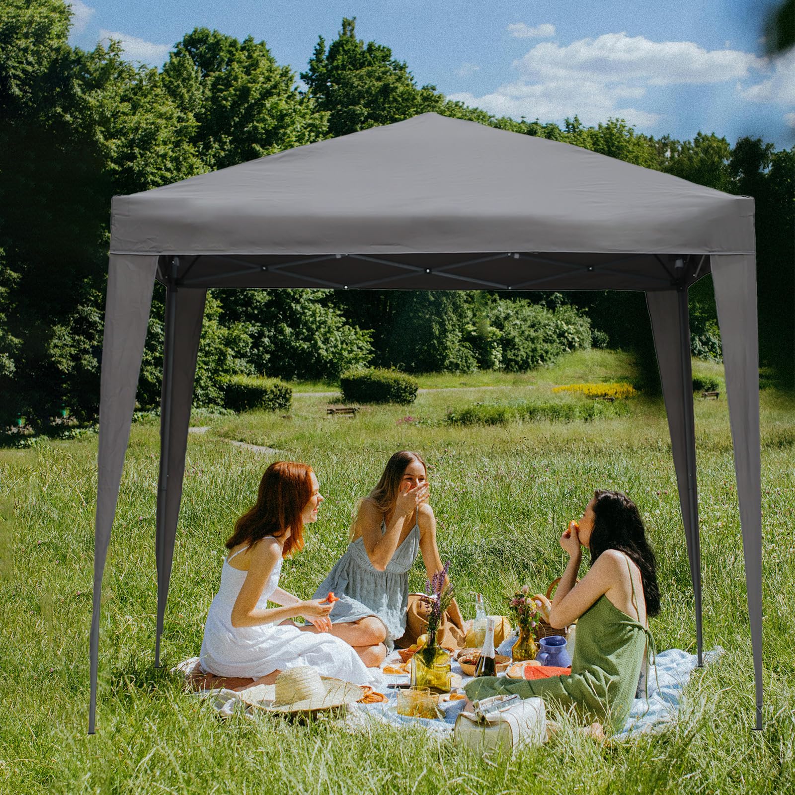 Angel Living 2.5x2.5 m Tente Pliante avec 2 Côtés, Résistant à l'eau et Aux UV, Tonnelle Pavillon avec Un Sac de Transport, Tente Pliante pour Jardin Patio à l'Air Libre (Gris)