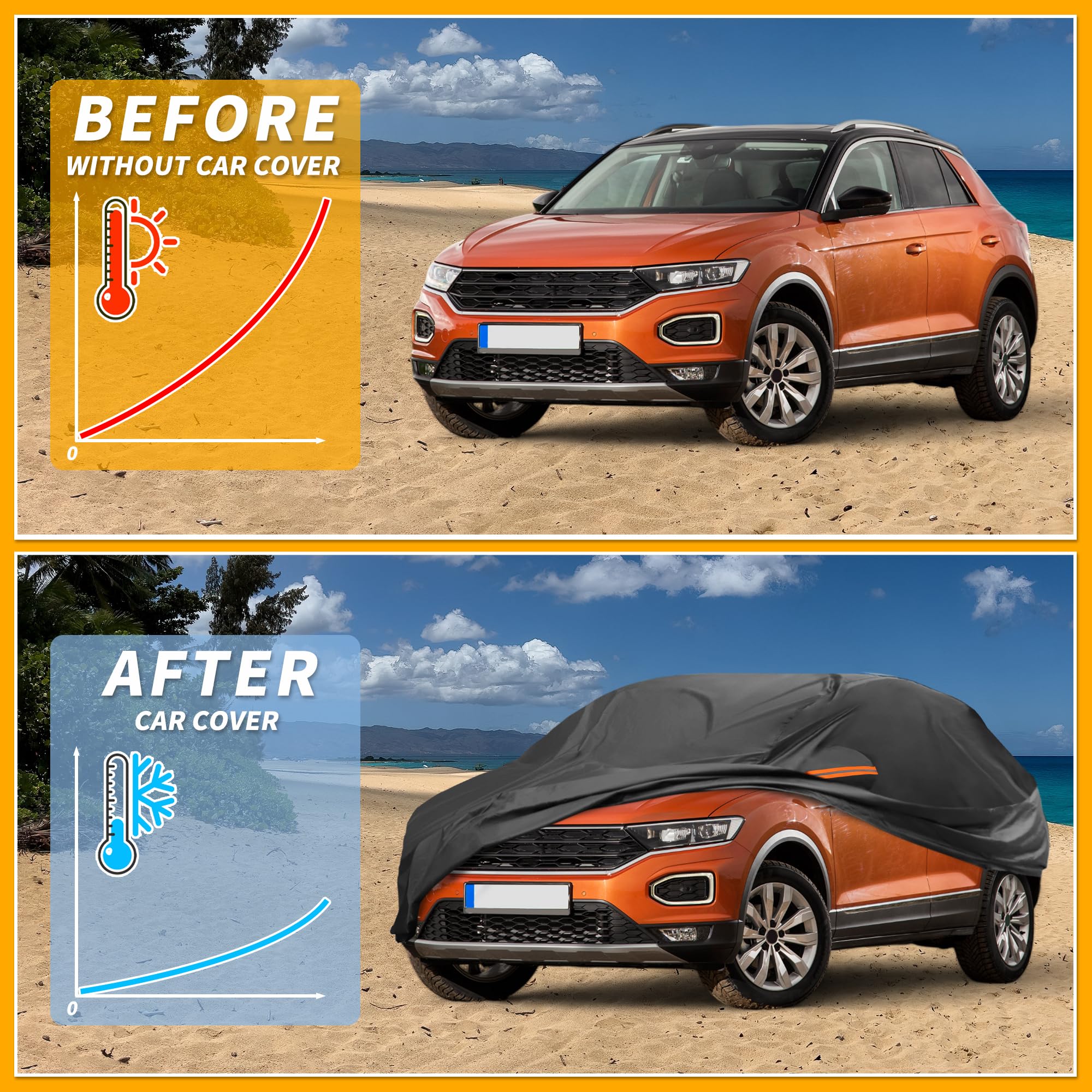 Wodoodporny pokrowiec samochodowy na każdą pogodę - odporny na promieniowanie UV zewnętrzny pełna ochrona zewnętrzna do Volkswagena T-Roc 190T-PU czarny z zamkiem błyskawicznym po prawej