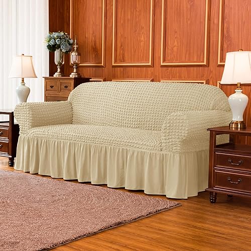 Miniatura 2 de subrtex 1 funda para sofá de sirsaca con falda con volantes, funda elástica universal para sofá, protector de muebles de silla de fácil ajuste