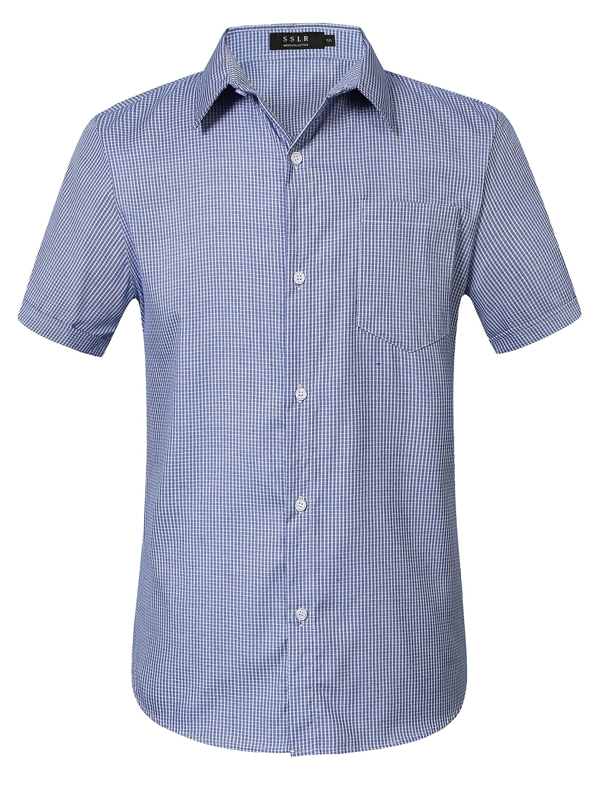 SSLR Mens Short Sleeve Button Down Shirts Casual Striped Plaid Shirts Dress Shirts for Men