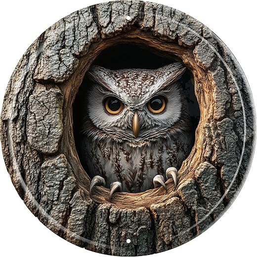 Vintage Round Tin Owl Sign Retro Metal Sign Suitable For Home Street Shop Garage Bar Farm Garden - Multi-Purpose For Indoor/Outdoor Use Plaque 8x8 Inch