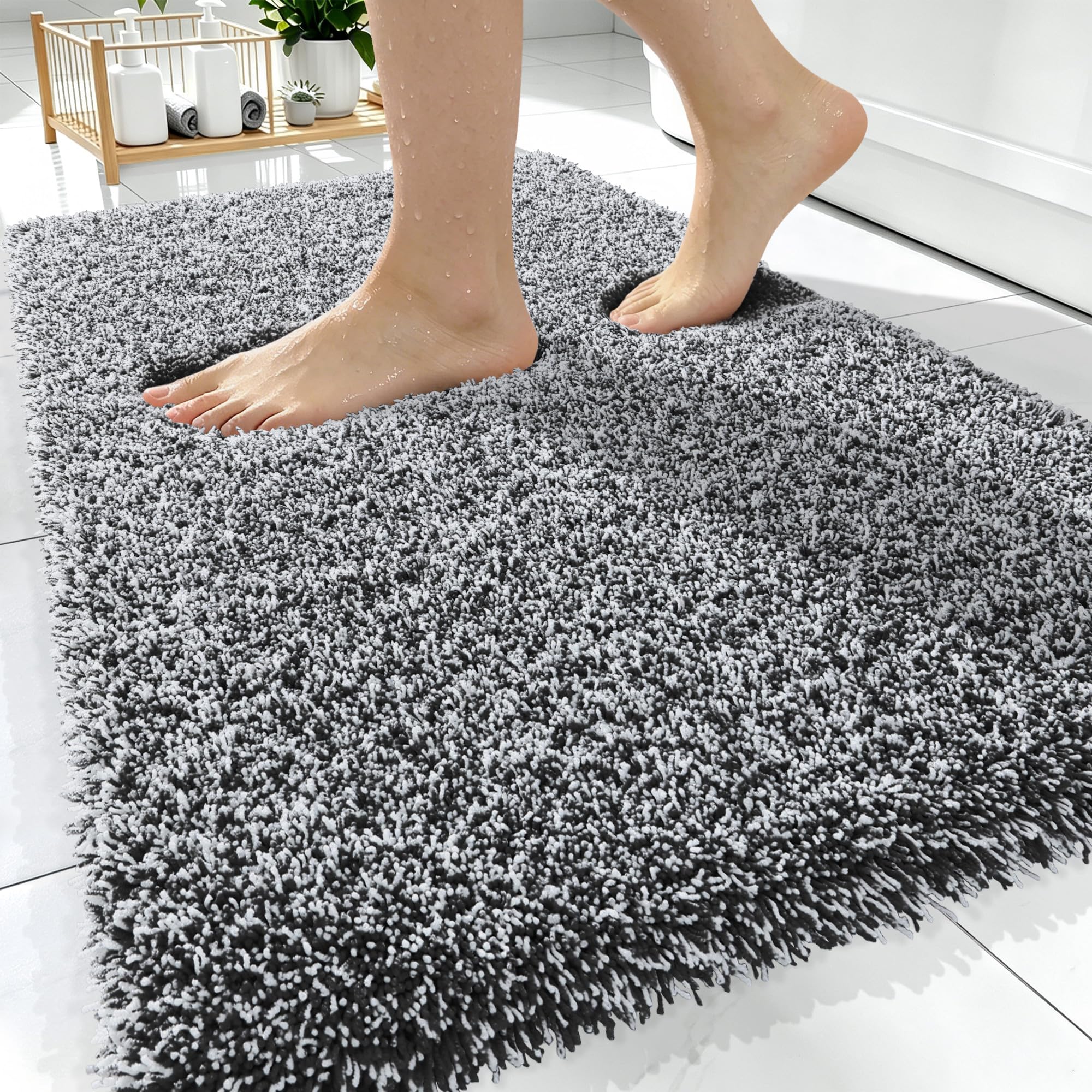 OLANLY Microfiber Bathroom Rugs 30x20, Quick Dry Bath Mat, Black and White