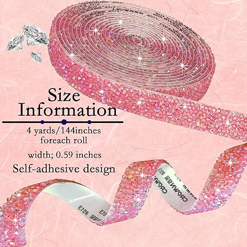 Miniatura 2 de Cinta autoadhesiva de diamantes de imitación de resina rosa, 4 yardas, cinta de diamantes de imitación para bodas, cumpleaños, Navidad, fiestas,