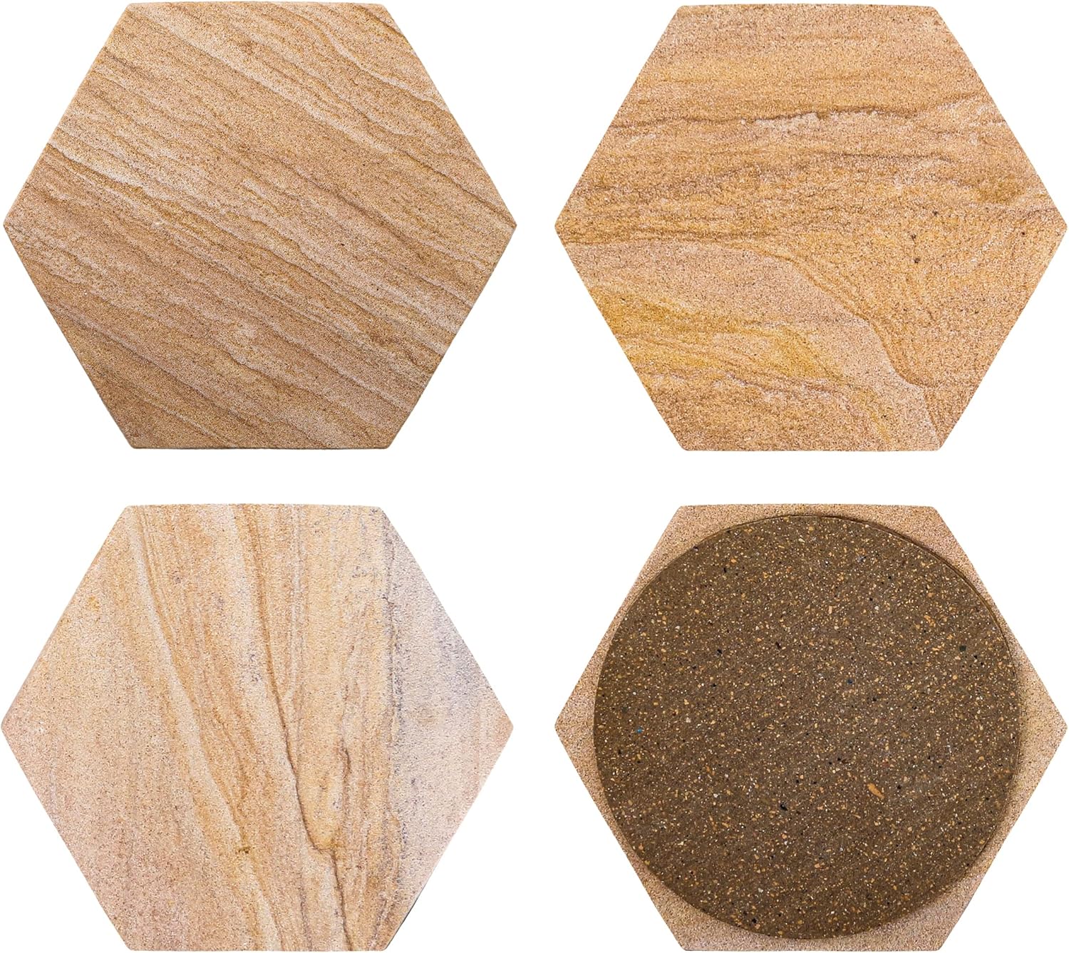 Sandstone Water Absorbent Hand Crafted Hexagon Coasters for Drinks - 4 Inches Wide Thirsty Stone Bar/Drink Coasters- Made from Rainbow Sandstone (Set of 4 Without Holder) - Image 2
