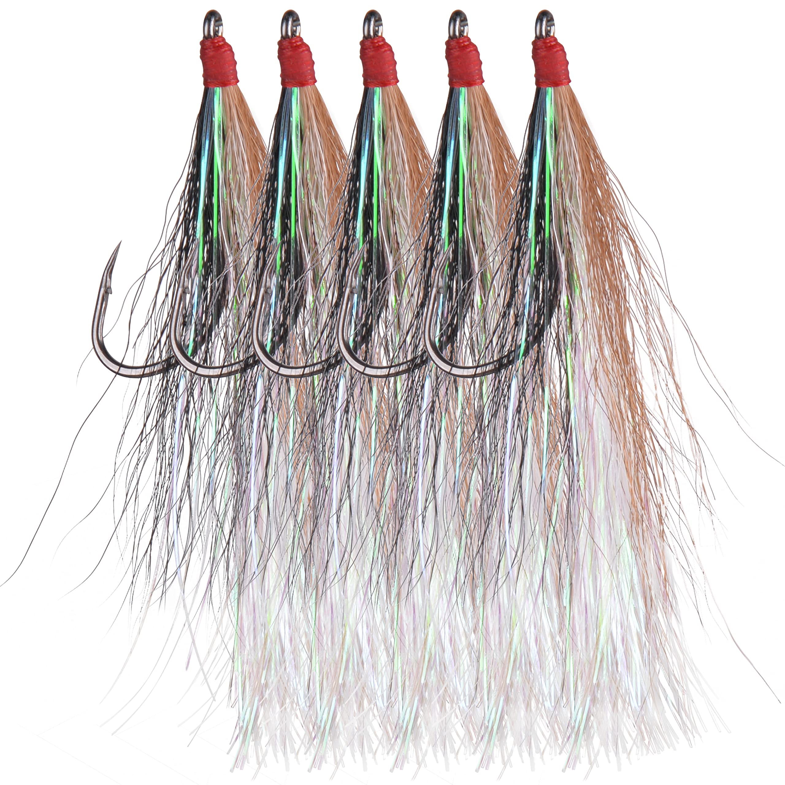 Bucktail Teasers with Hook Saltwater, Fishing Teaser Lures Flounder Rig Fishing Jig Hooks 5 Colors for Flounder Salmon Trout Sea Bass (Black, 10pcs) : Sports & Outdoors