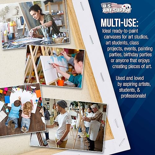Miniatura 5 de U.S. Art Supply Lienzos estirados de 10 x 20 pulgadas para pintar, imprimado triple de 12 onzas, paquete de 6 unidades, perfil blanco en blanco de