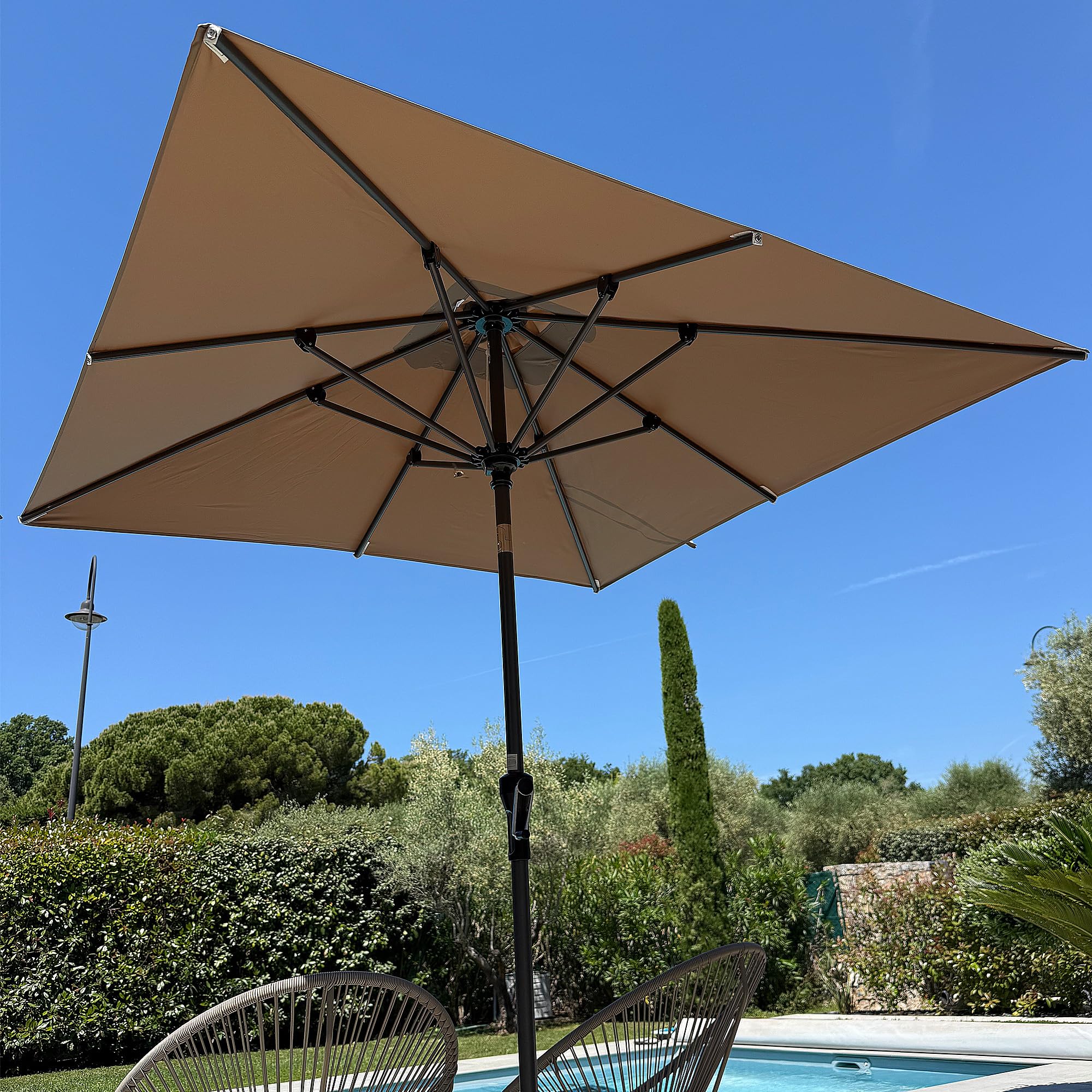PURPLE LEAF Patio Market Umbrella 6' x 4' Rectangle Tilt Light Gray 8 Ribs