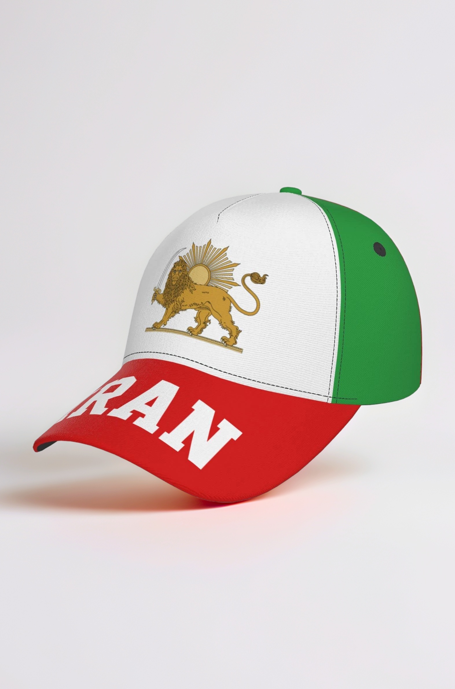 Emblem of Iran Lion and Sun Flag Baseball Cap Full Print Adult Men Hat Patriotism Supporter Soccer Caps, Black, 7-7 1/4