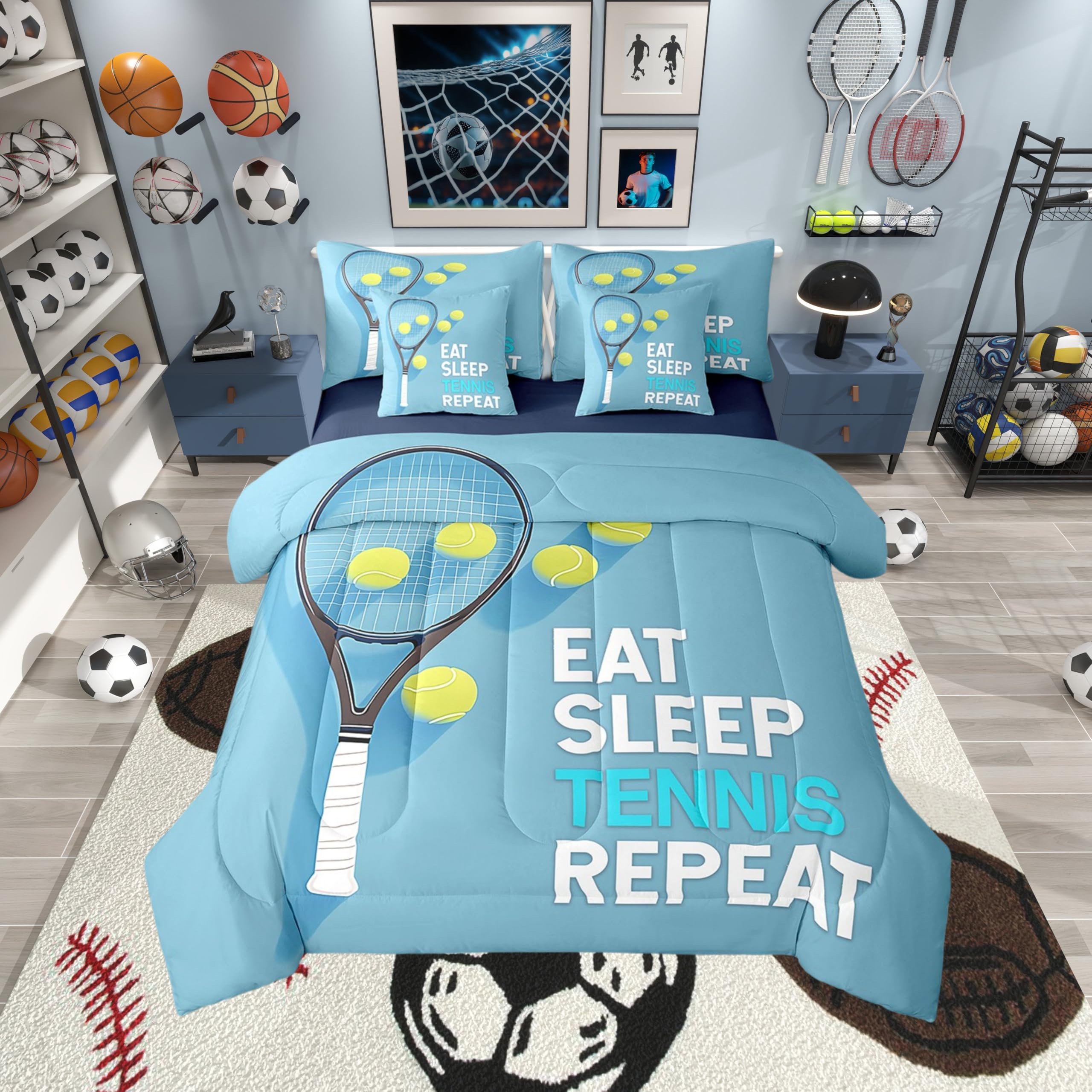Parure de lit tennis 7 pièces avec couette et draps pour très grand lit