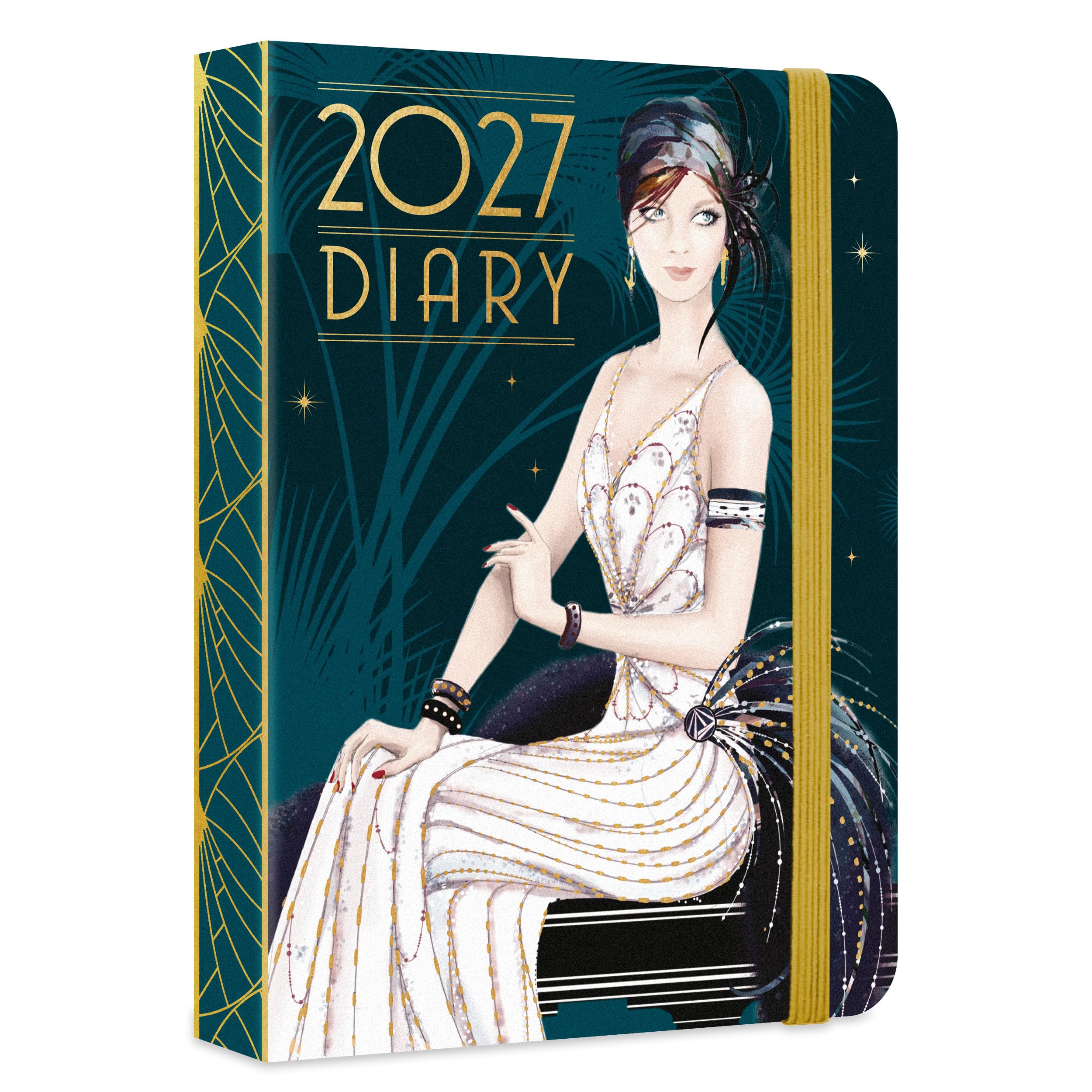 Claire Coxon Art Deco 2027 A6 Weekly Diary | Compact Hardback Organiser with Elastic Closure | Stylish Week-to-View Planner