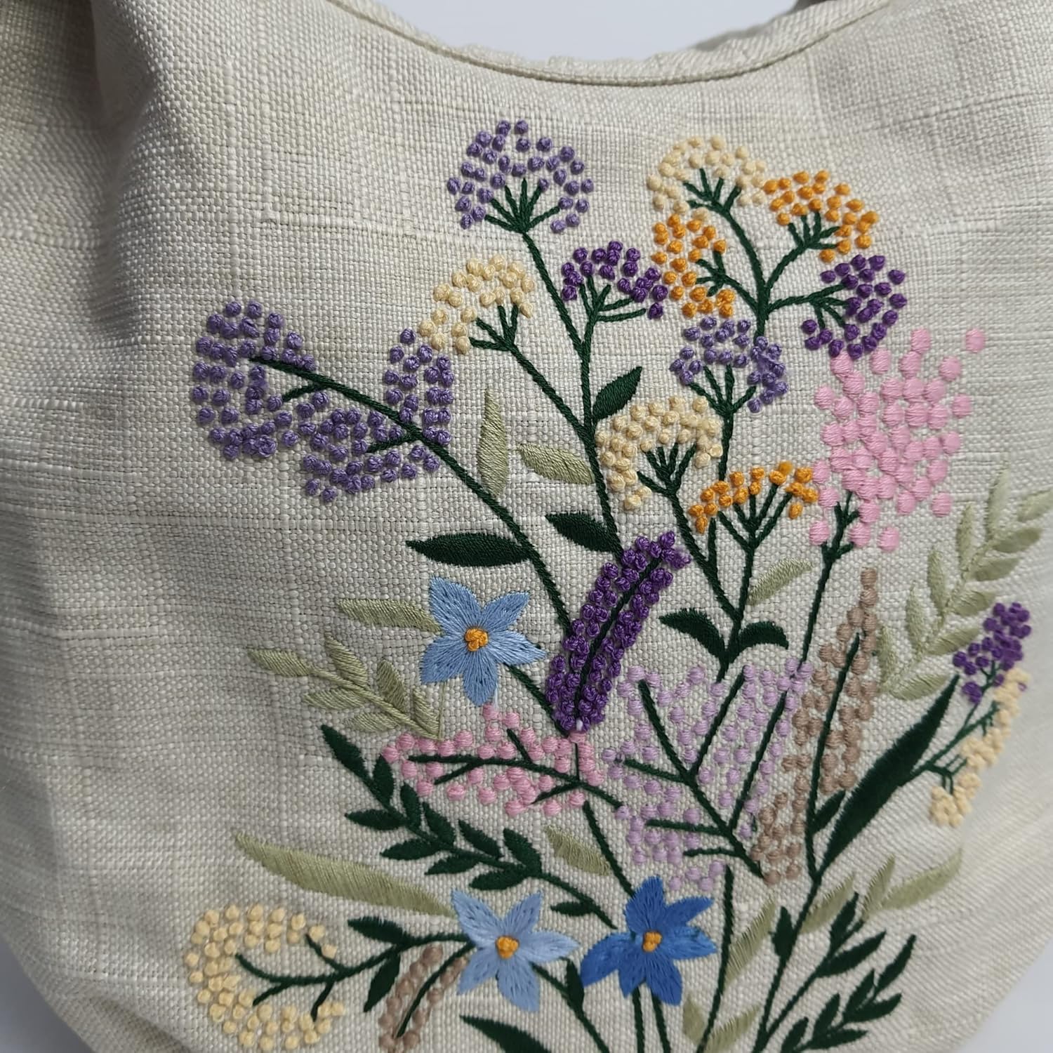HCRAFT Embroidered Handbags for Women, Colorful Flower Shoulder Tote Bag with Zipper Fabric Hobo Bags, Mother's Day Bag