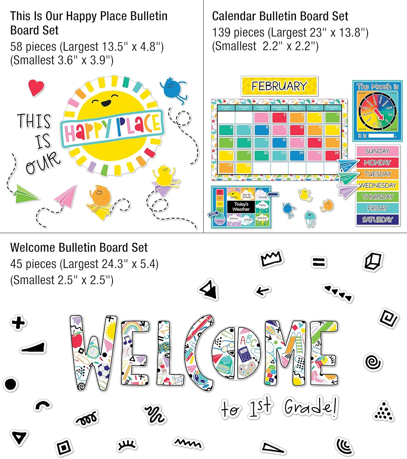 Carson Dellosa Happy Place 706PC Teacher Supplies, Calendar, Welcome Banner, Borders, Posters, Stickers, Name Labels for Kids and More Back to School Decorations for Bulletin Board and Classroom Decor