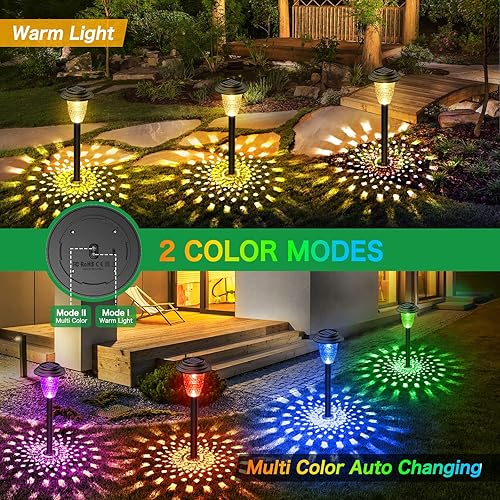 Miniatura 2 de Luces solares para camino, paquete de 8 luces solares de color brillante que cambian de color blanco cálido, luces solares impermeables para