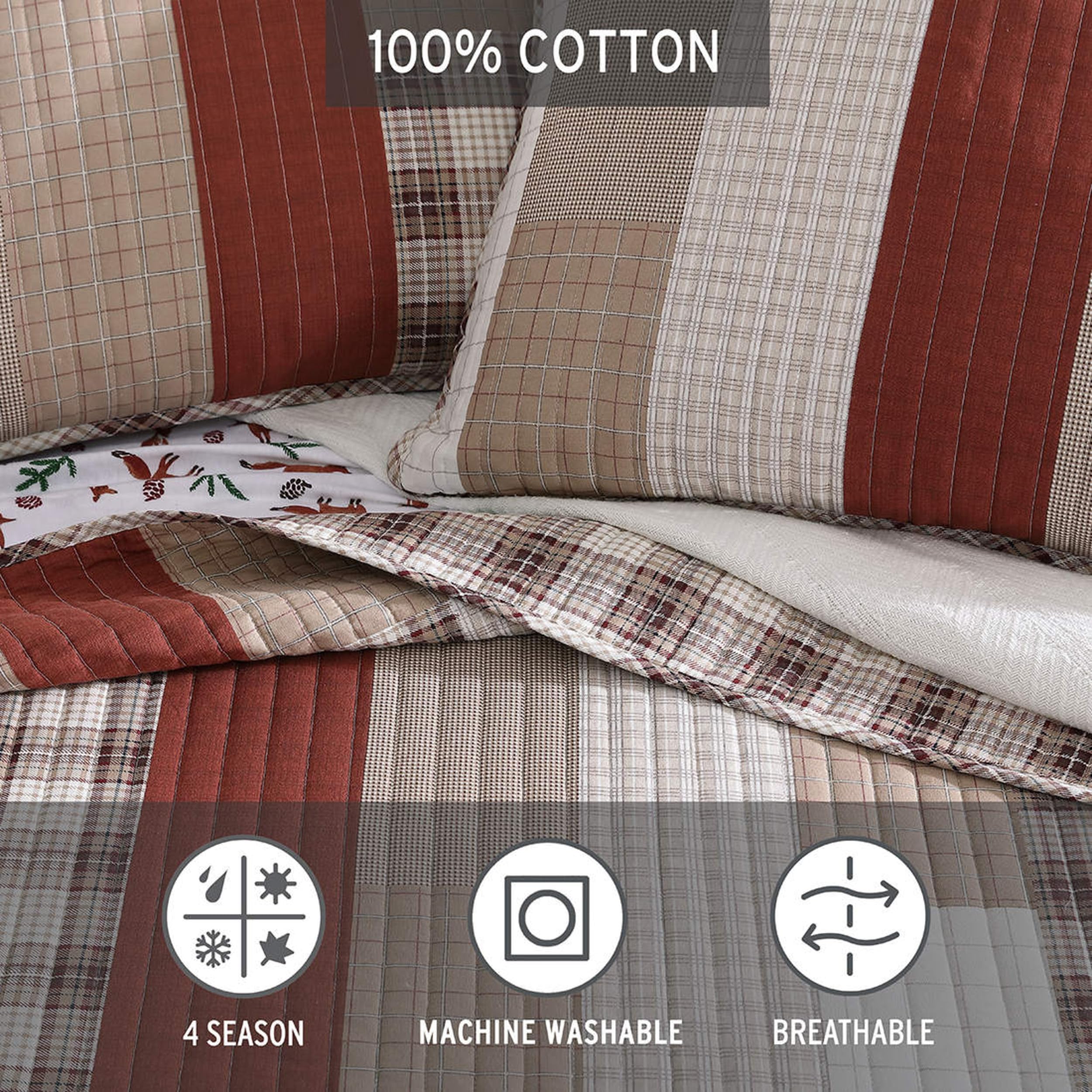 Eddie Bauer King Quilt Set, Cotton Reversible Bedding Set, All Season