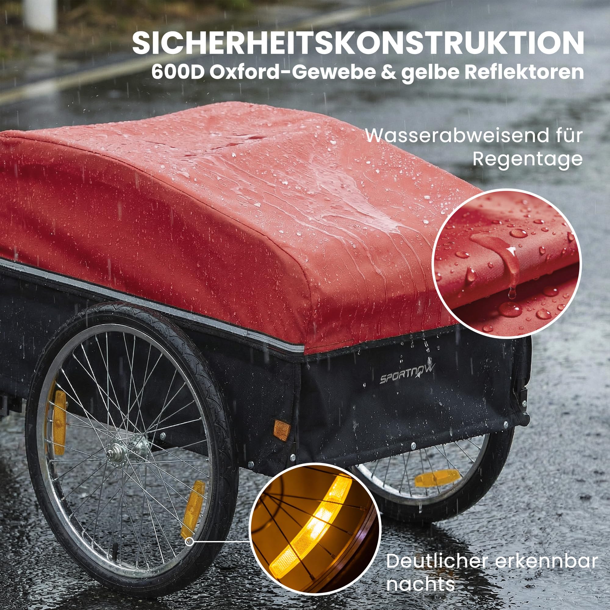 SPORTNOW Fahrradanhänger 170 L Transportanhänger bis 40 kg mit Kupplung Abdeckplane 51 cm Luftreifen