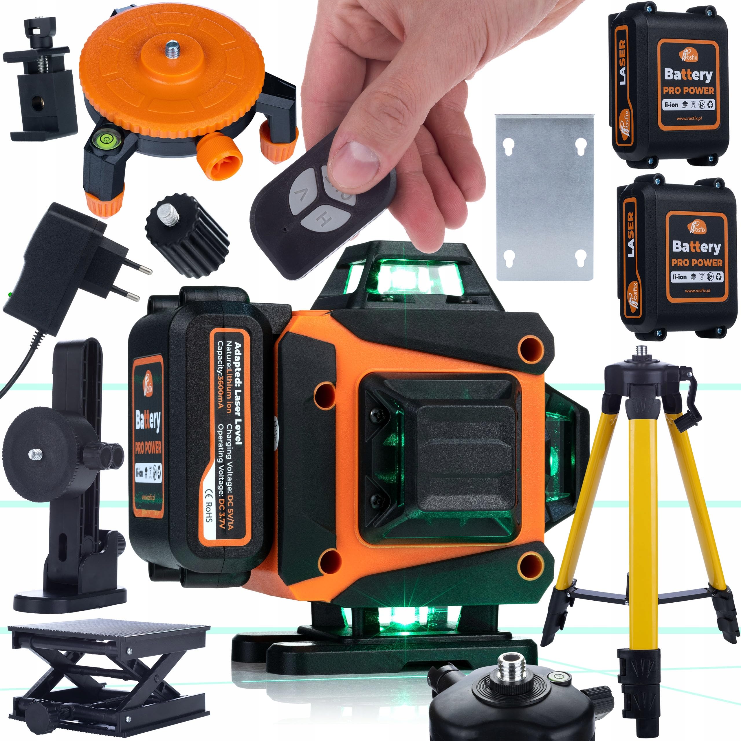 Rosfix Animal Pro Hawk RAPH 16L - Láser cruzado de 16 líneas | IP54, USB-C, 2 x Li-ion, mando a distancia | Construcción e instalaciones | Kit de nivel láser con trípode y maletín