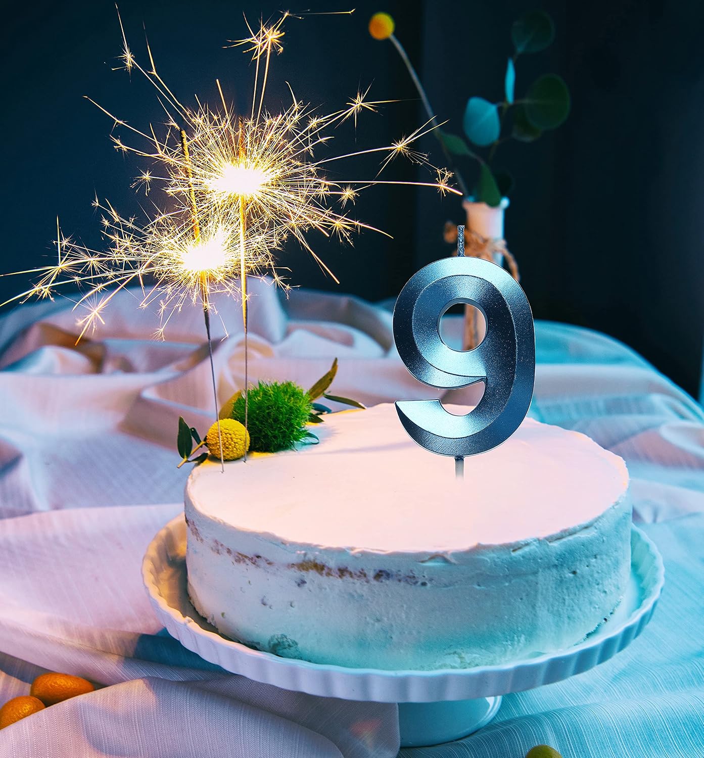 2.76 Inch Blue 9 Birthday Candle,9th Birthday Decoration for Boys Girls