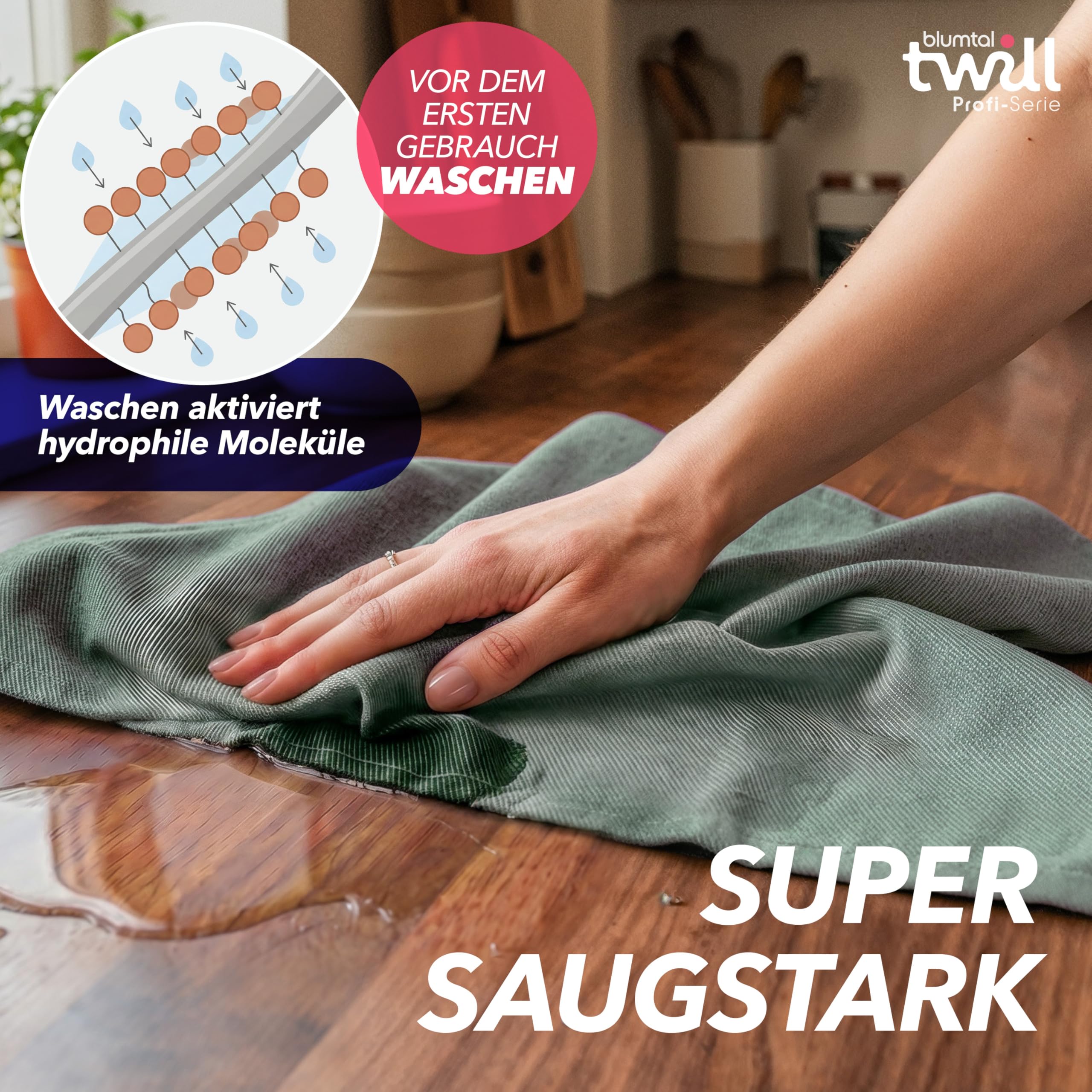 Blumtal 5er Set Premium Geschirrtücher Baumwolle 50x70 cm - Ultra saugstarke Geschirrhandtücher Baumwolle - Oeko-Tex zert. - griffige Trockentücher Küche (230gsm) - Profi-Qualität - Geschirrtuch Grün