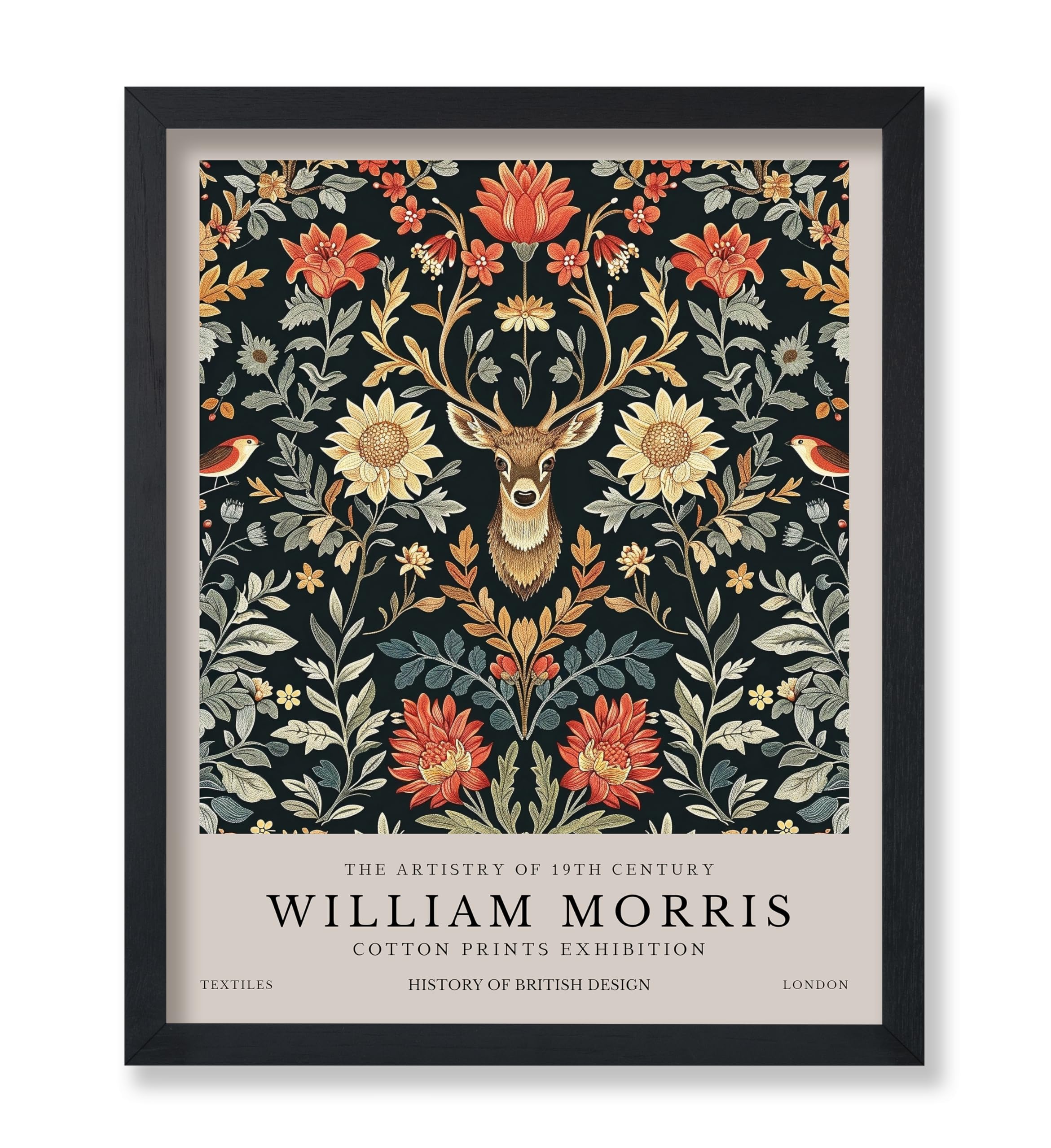 Monem Art William Morris Poster - Reindeer and Flowers Print - Deer Art - Botanical Art - Exhibition Design - Flower Illustration - Floral Design -