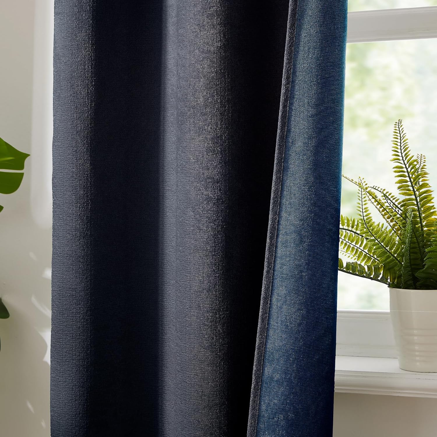 WRENSONGE Blackout Curtains for Bedroom, Navy Blue Blackout Curtains 63 Inch Long for Living Room Windows Kitchen Room, Easy Rod Pocket Curtain Modern Room Darkening Curtains 4 Panels Set
