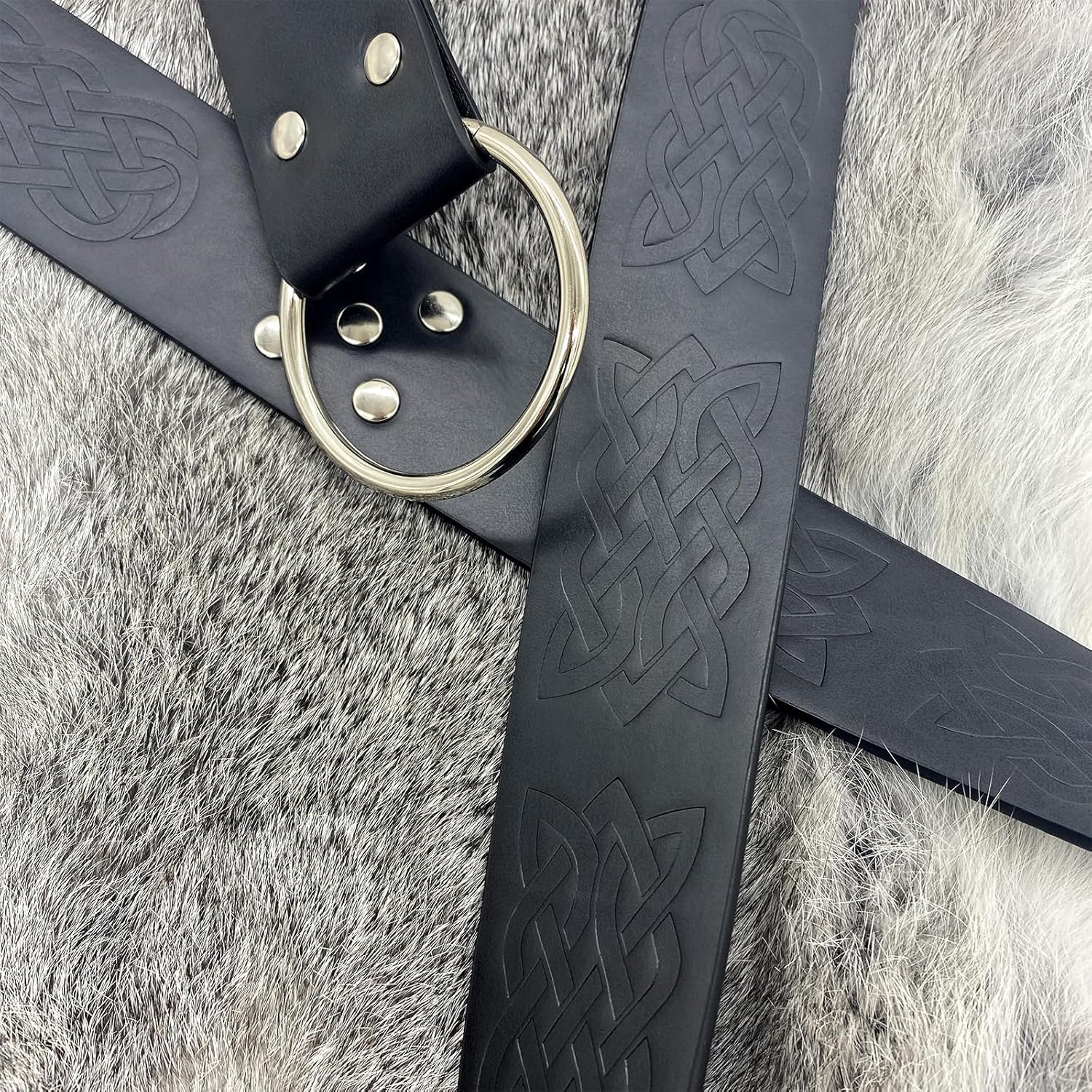 HiiFeuer Medieval Embossed O Ring Belt with Nordic Embossed Belt Bag, Vintage Faux Leather Belt and Belt Pouch Set for LARP - Image 5