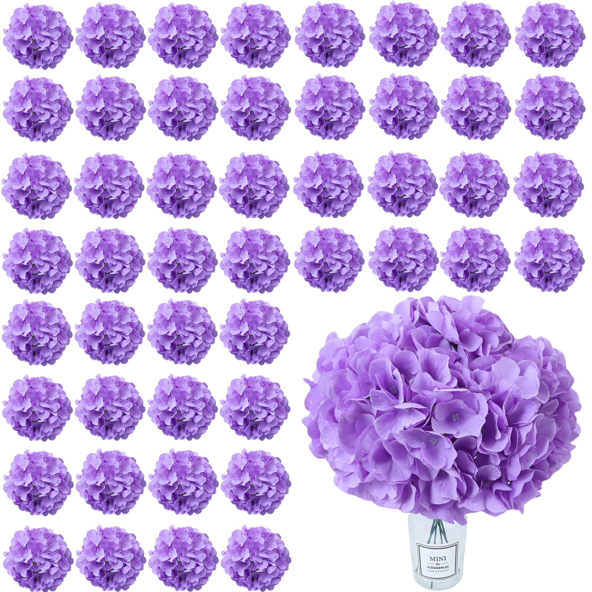 AVIVIHO 60 PCS Purple Hydrangea Artificial Flowers Bulk Fluffy Fake Hydrangea Silk Flowers with Stems for Home Wedding Party Centerpieces Arch Decor Florals Bouquets Arrangement Decoration