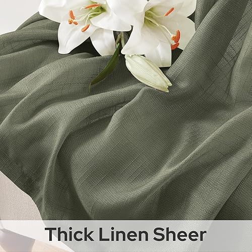 Miniatura 2 de HOMEIDEAS Cortinas traslúcidas de lino verde oliva de 84 pulgadas de largo, 2 paneles de cortinas semitransparentes texturizadas, cortinas de casa