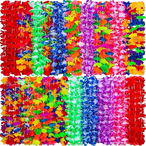 ADXCO 150 piezas surtidas hawaianas Leis collar de flores tropicales, decoraciones de fiesta Luau