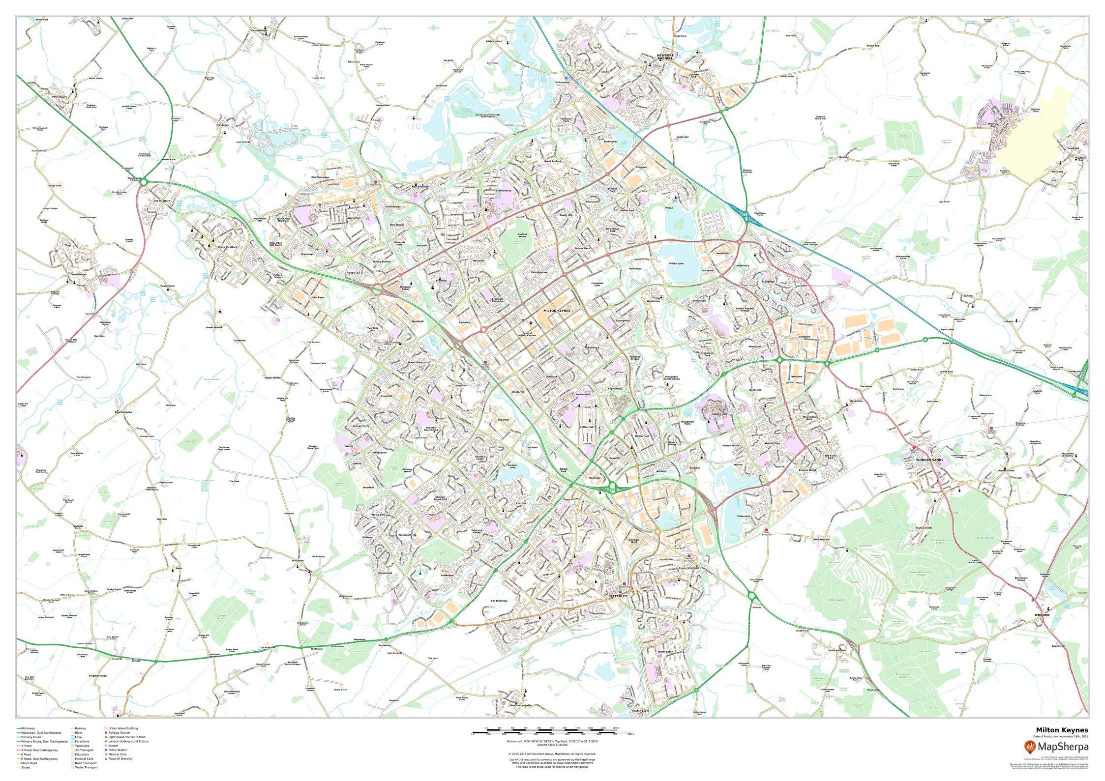 Milton Keynes - 47" x 33.25" Laminated Wall Map