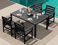 Vista 38 de SERWALL Juego de comedor para exteriores de 9 piezas, mesa de comedor expandible de 60 a 83 pulgadas y 8 sillas de polietileno de alta densidad