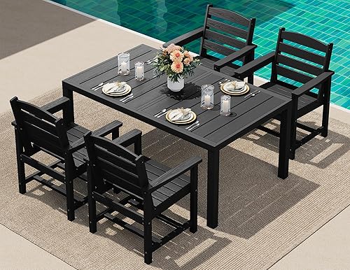 Miniatura 38 de SERWALL Juego de comedor para exteriores de 9 piezas, mesa de comedor expandible de 60 a 83 pulgadas y 8 sillas de polietileno de alta densidad