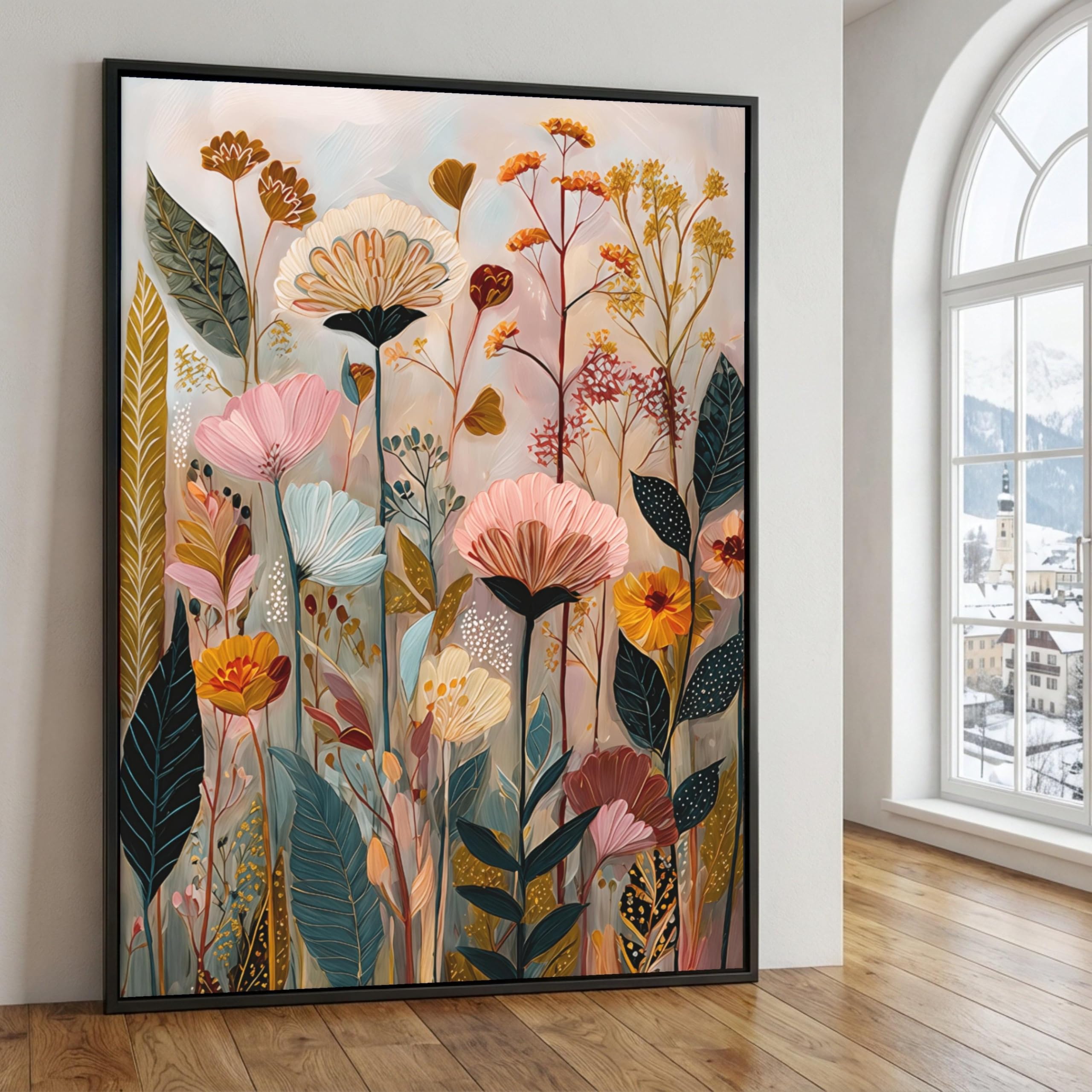 TONGYINLI Colorful Wildflower Canvas Oil Painting, Garden Posters Print, Botanical Floral Wall Art for Living Room, Home Decor(80x120cm/Frameless)