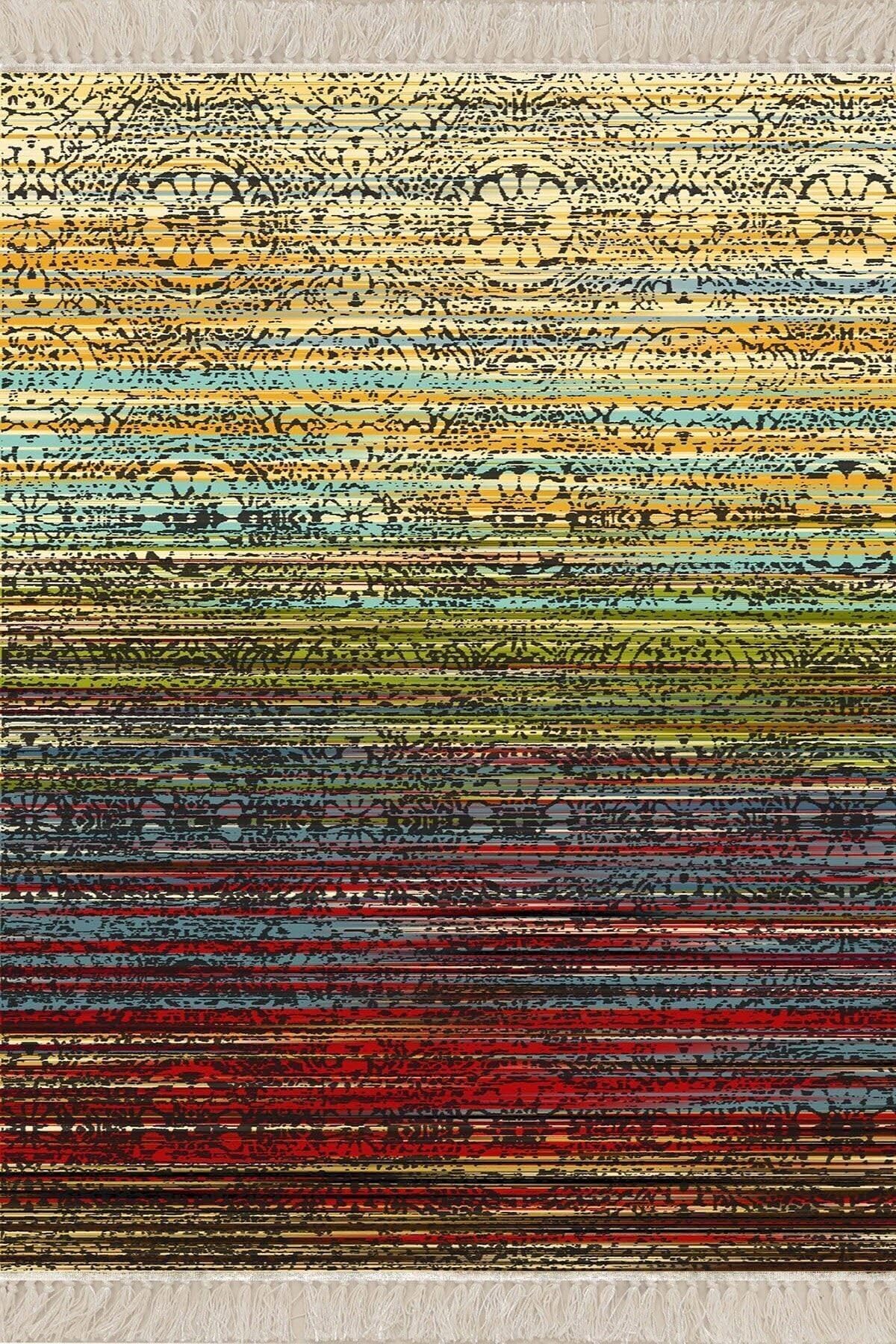 Pelangi Kilim Desenli Etnik Dijital Baskı Yıkanabilir Kaymaz Taban Modern Salon Halı ve Yolluk, Karışık 130 x 180