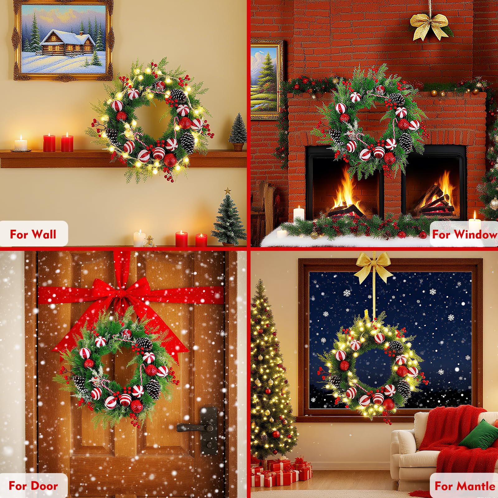 Corona de Navidad de 20 pulgadas, eucalipto artificial, corona de hoja perenne artificial para decoración de ventanas al aire libre, decoración moderna de casa de campo artificial para decoración de