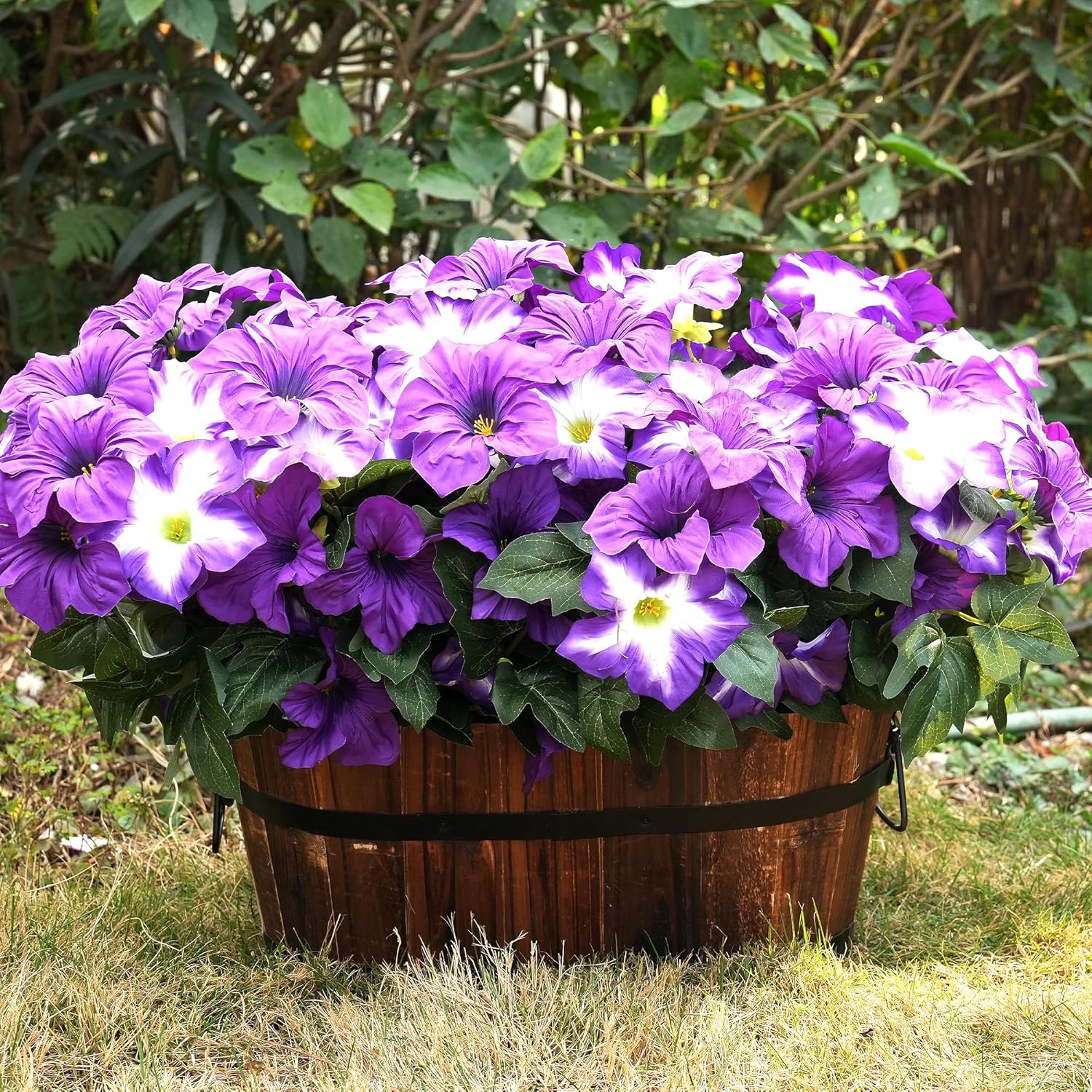 Artificial Fake Flowers Plants for Outdoor Decoration, 4PCS Faux Petunias Silk Flower UV Resistant No Fade for Home Outside Garden Balcony Yard Porch Realistic Indoor Decor (2)