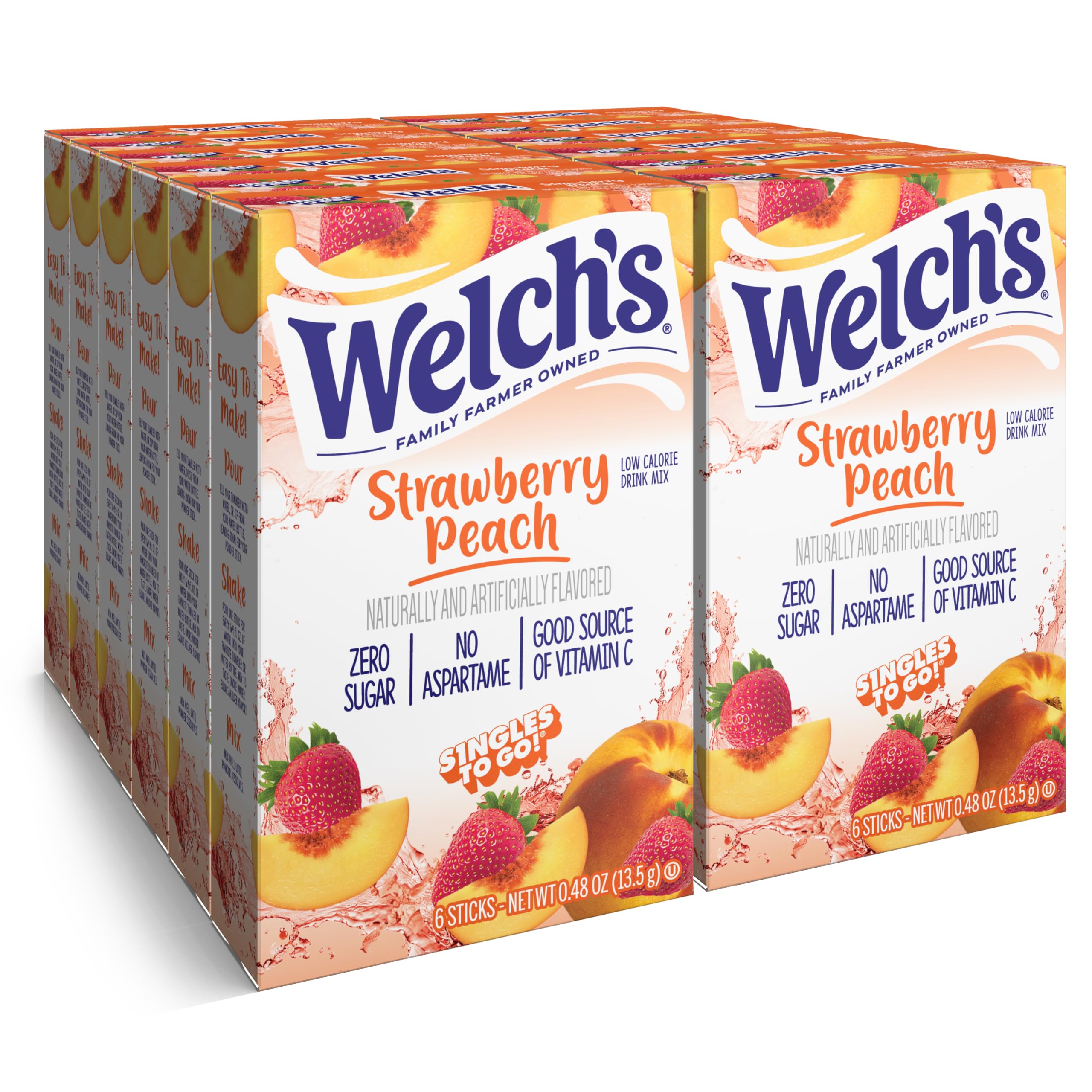 Welch's Singles To Go Water Drink Mix - Powder Sticks, Strawberry Peach, 0.48 Ounce (Pack of 12)