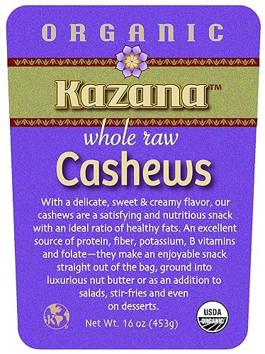 Miniatura 3 de Kazana - Anacardos crudos orgánicos enteros 16 oz (454 g), sin sal, apto para dieta cetogénica